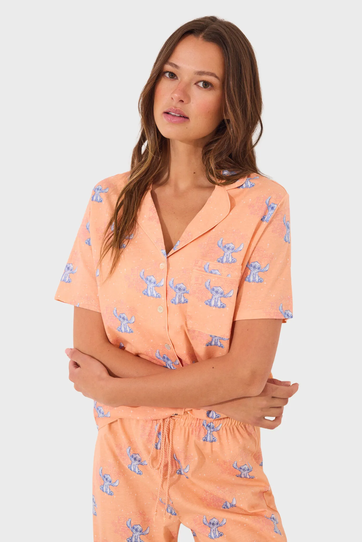 Жіноча персикова піжама з візерунком (сорочка, брюки) Lilo & Stitch 2