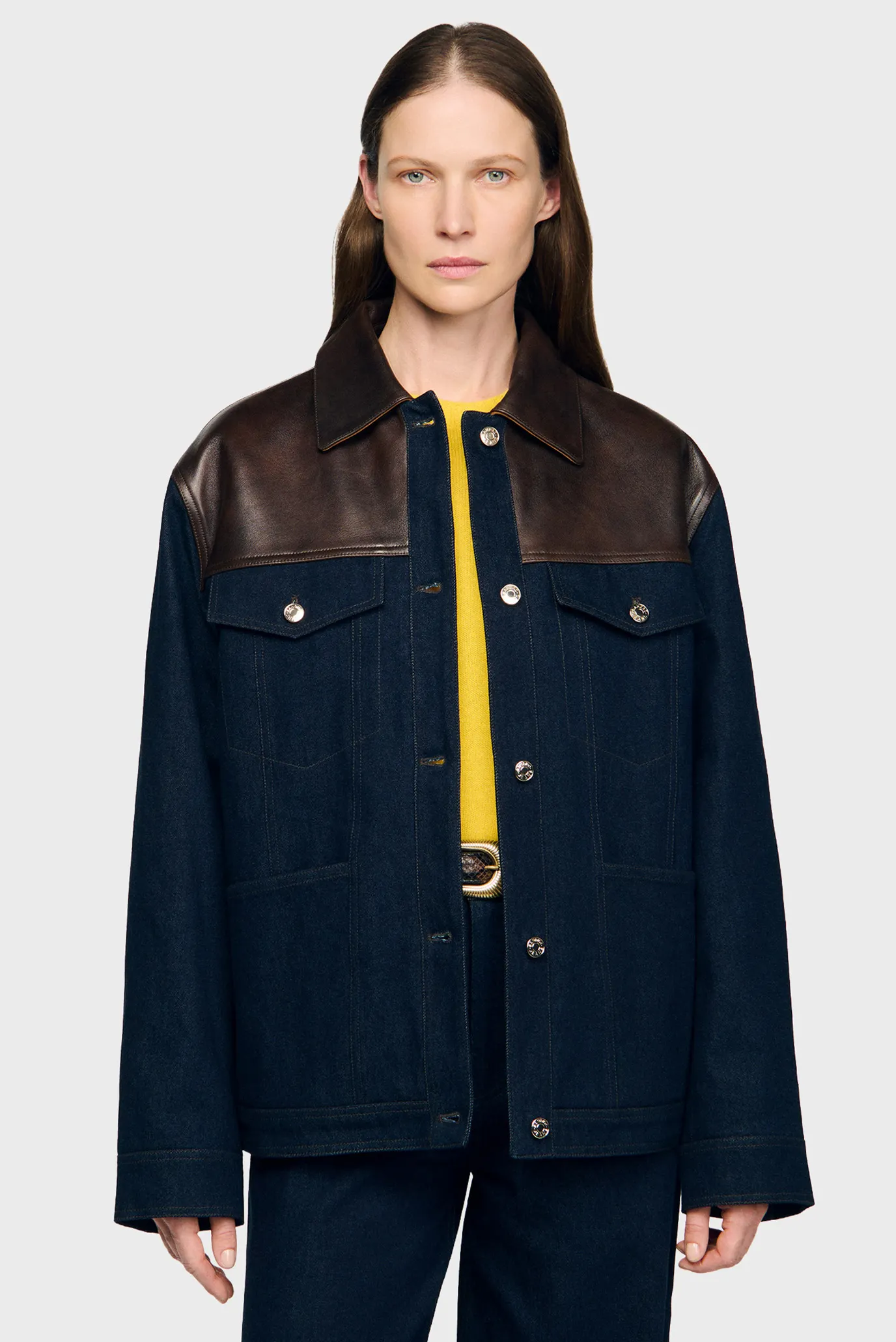 Женская темно-синяя джинсовая куртка Синий 34 Sandro SFPBL01255_Blue Jean