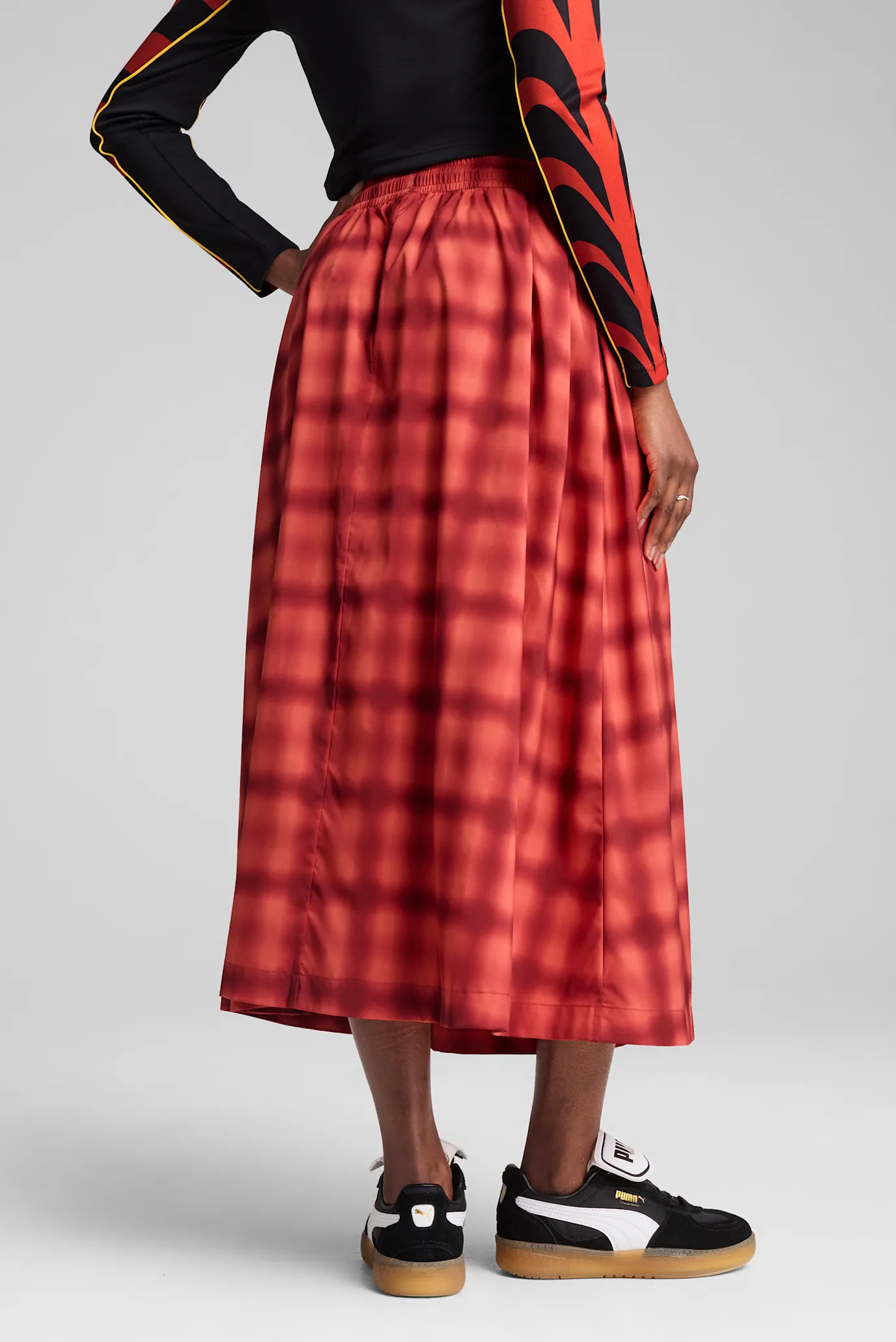 Женская красная юбка в клетку ROAD TO UNITY Woven Midi AOP Pleated Skirt Women 3