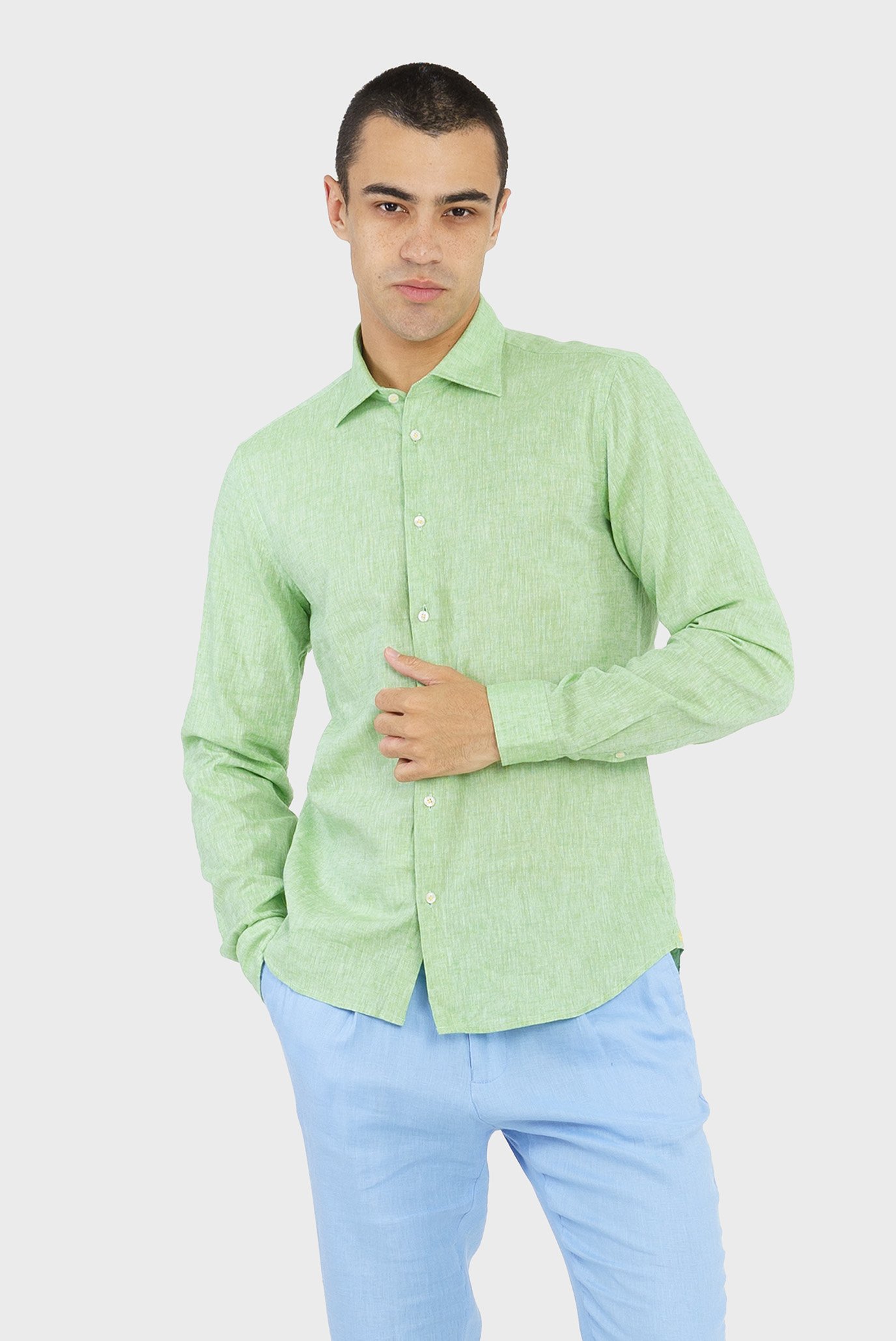 Мужская зеленая льняная рубашка 1