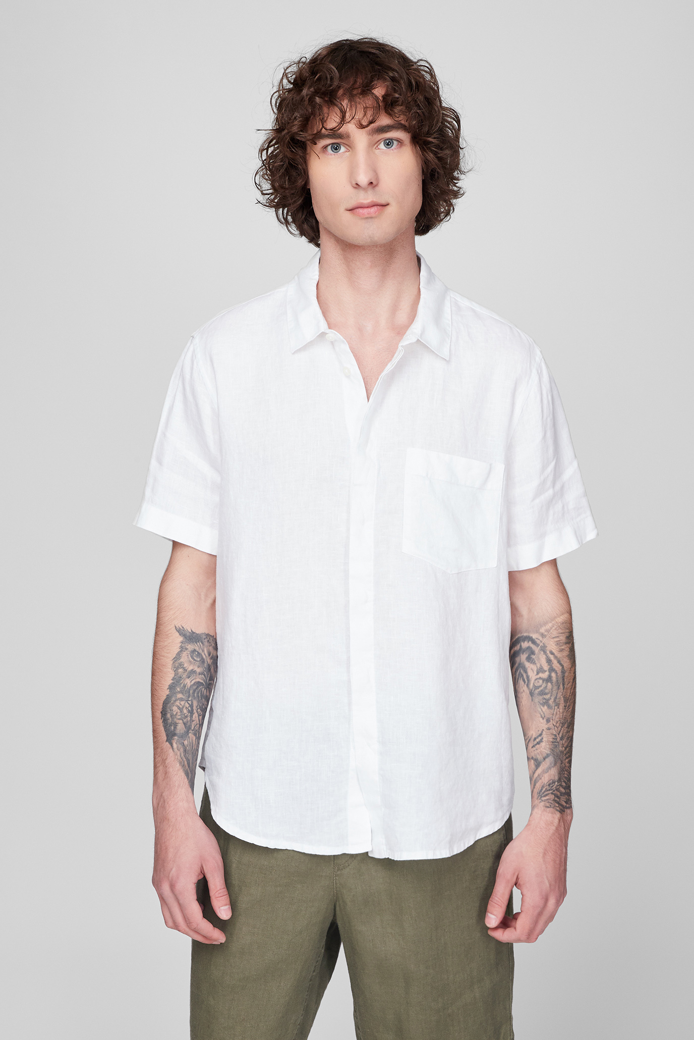 Мужская белая льняная  рубашка 1