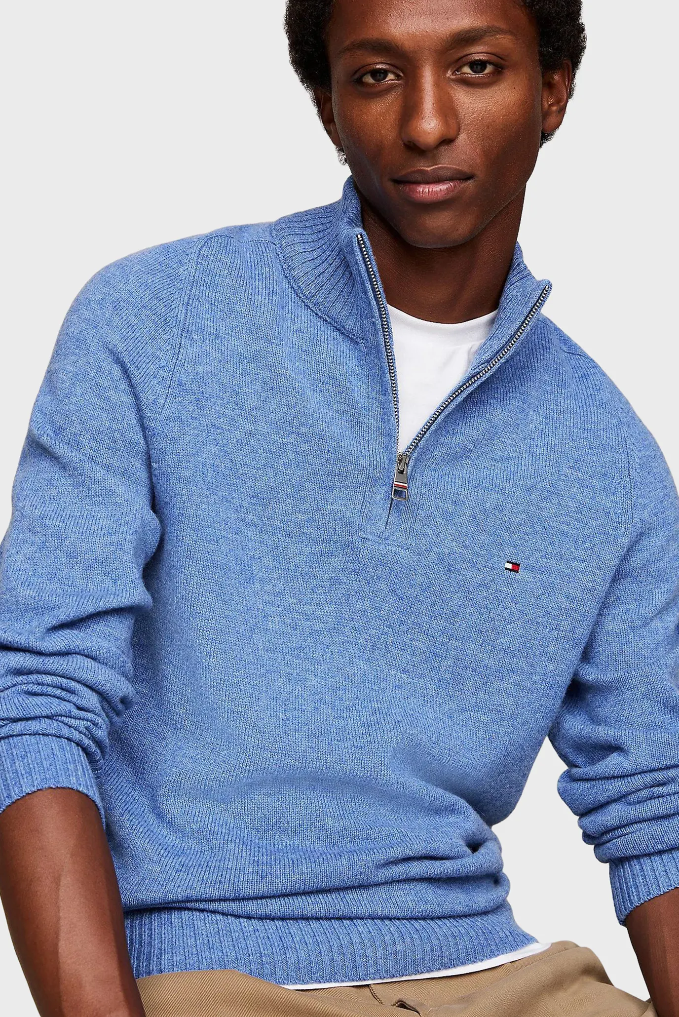 Мужская голубая шерстяная кофта LAMBSWOOL ZIP MOCK 4