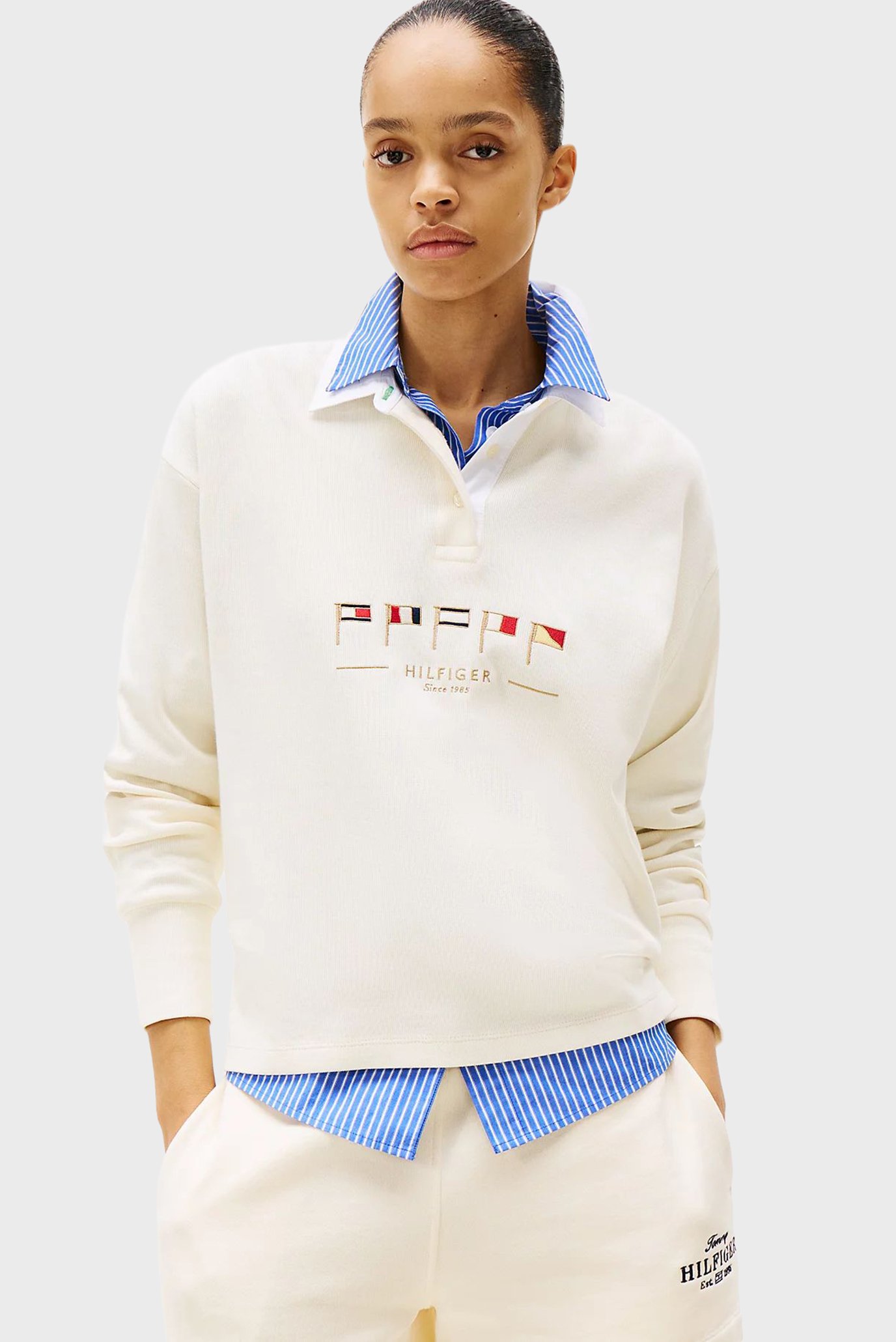 Женское белое поло SAIL FLAGS Белый S Tommy Hilfiger WW0WW44644