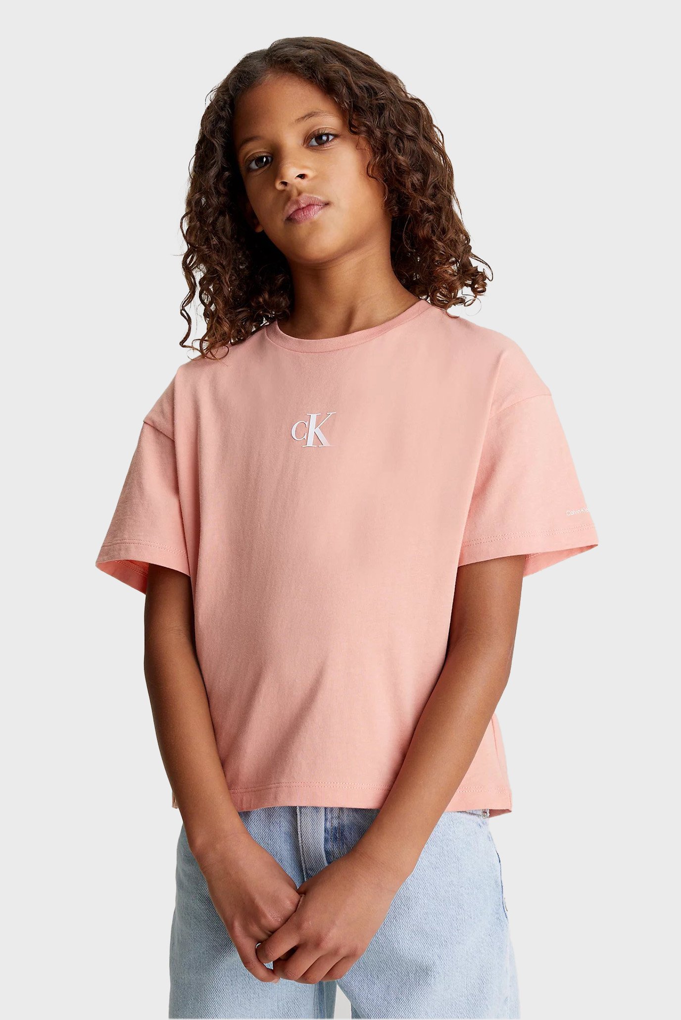 Детская розовая футболка CK LOGO BOXY 1