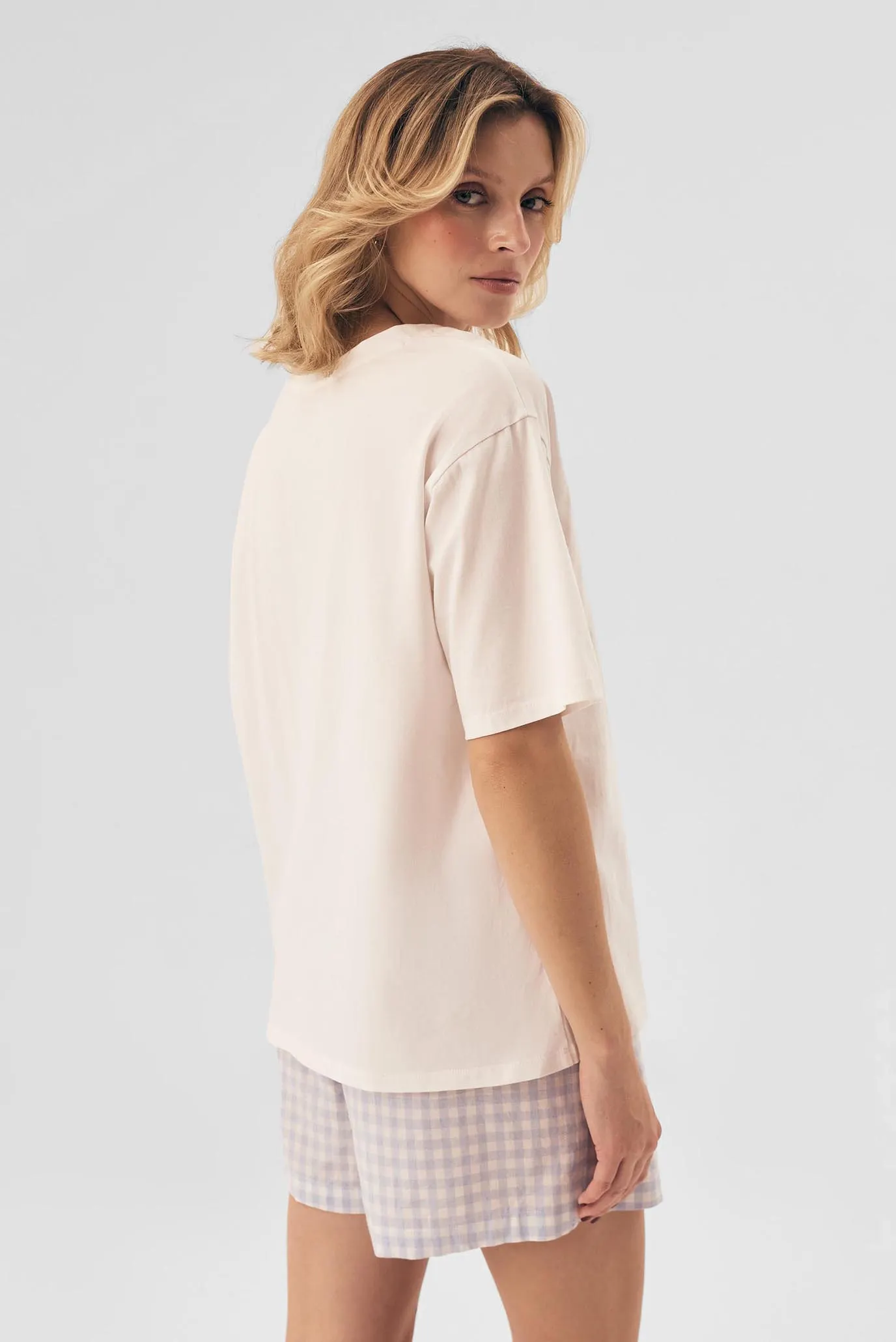 Жіноча біла картата піжама (футболка, шорти) Rossini 3
