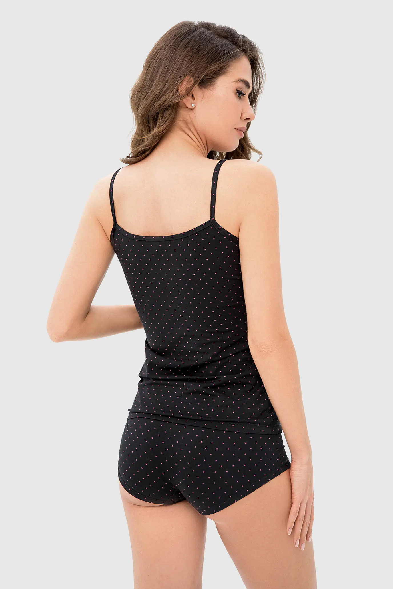 Жіноча чорна піжама у горошок (майка, шорти) 3