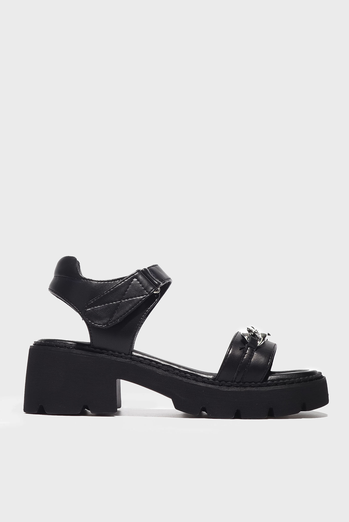 Женские черные кожаные сандалии 1