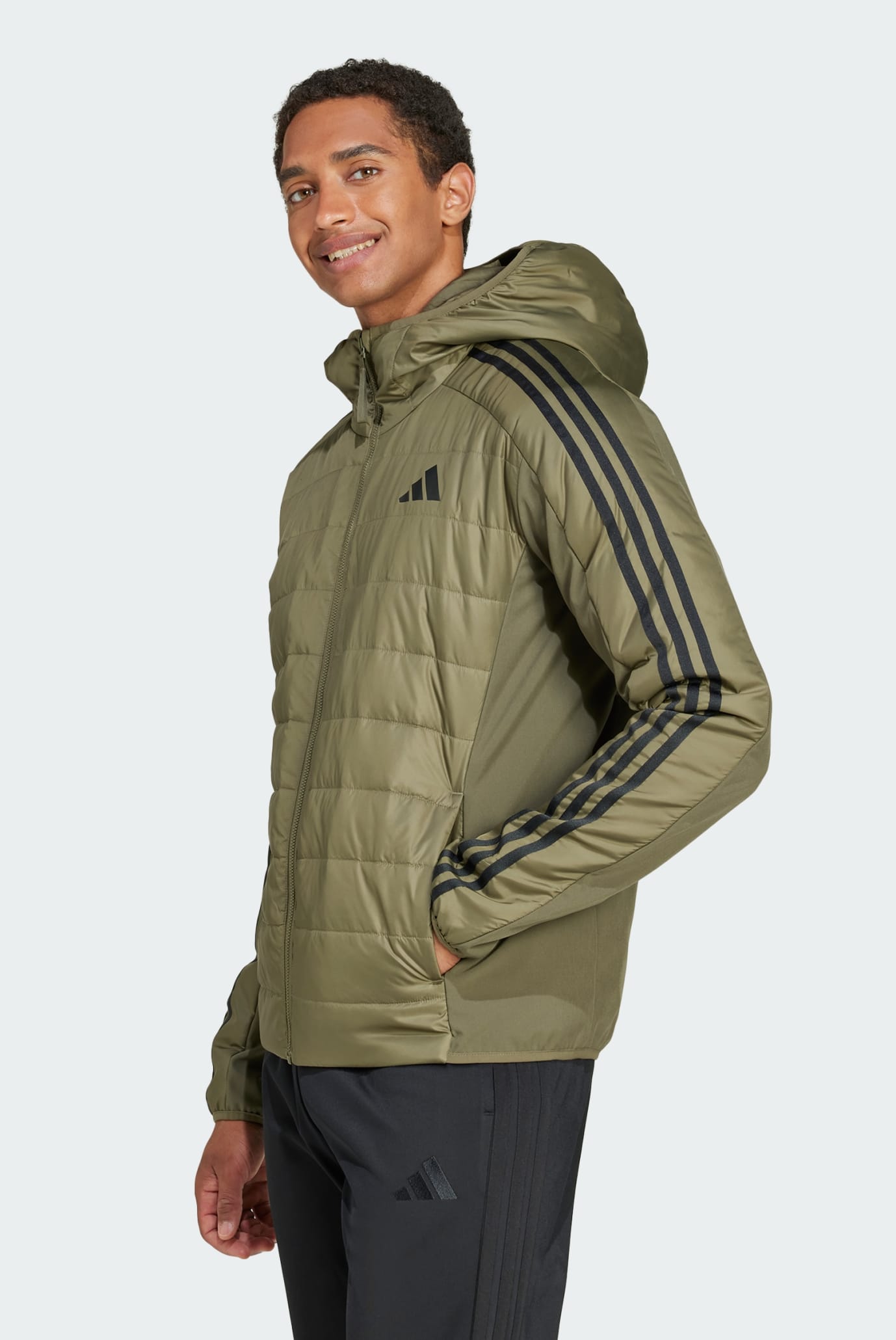 Чоловіча оливкова куртка Essentials 3-Stripes Insulation Hybrid 1