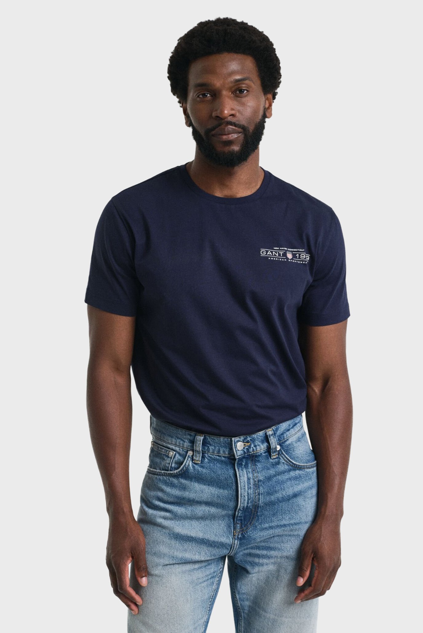 Мужская темно-синяя футболка PRINTED GRAPHIC SS T-SHIRT Синий XXL Gant 2044017 Мужская темно-синяя футболка PRINTED GRAPHIC SS T-SHIRT Синий XXL Gant 2044017