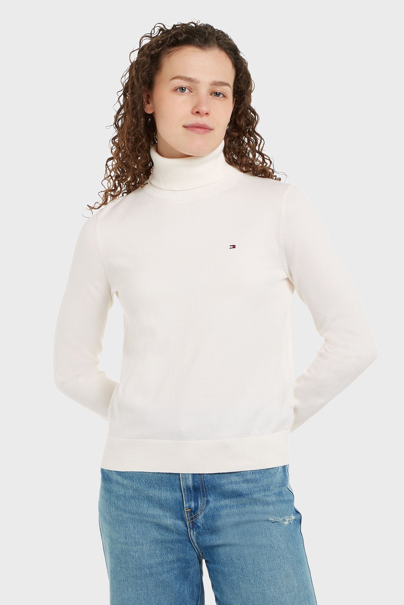 Женский белый гольф CO JERSEY STITCH R-NK LS SWT Белый M Tommy Hilfiger WW0WW43211 Женский белый гольф CO JERSEY STITCH R-NK LS SWT Белый M Tommy Hilfiger WW0WW43211