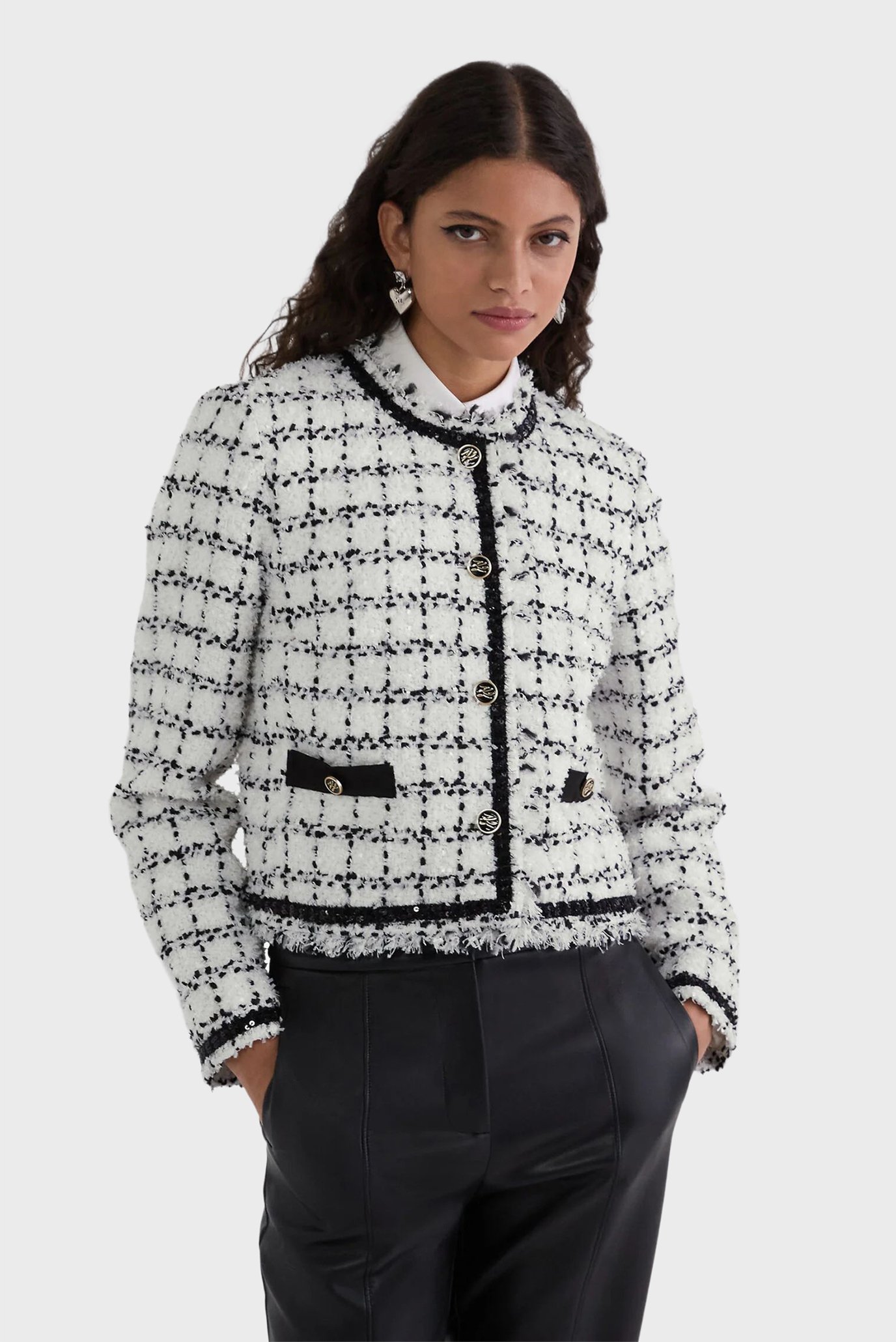 Женский белый твидовый жакет в клетку Белый 38 Karl Lagerfeld A3W14038 Женский белый твидовый жакет в клетку Белый 38 Karl Lagerfeld A3W14038