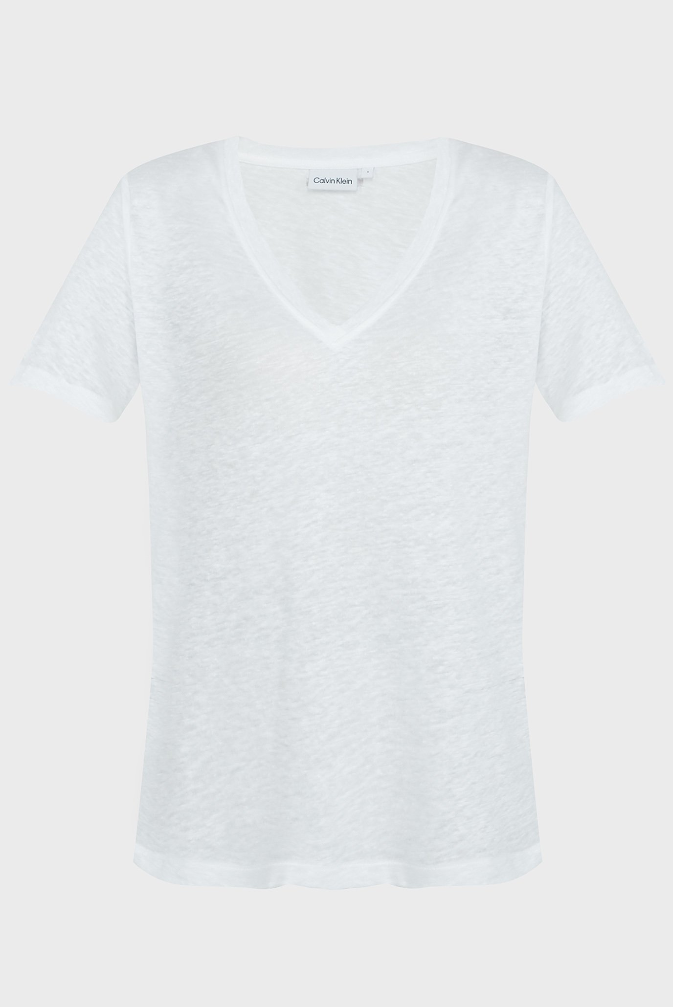 Женская белая льняная футболка LINEN BLEND V-NK TOP SS 1