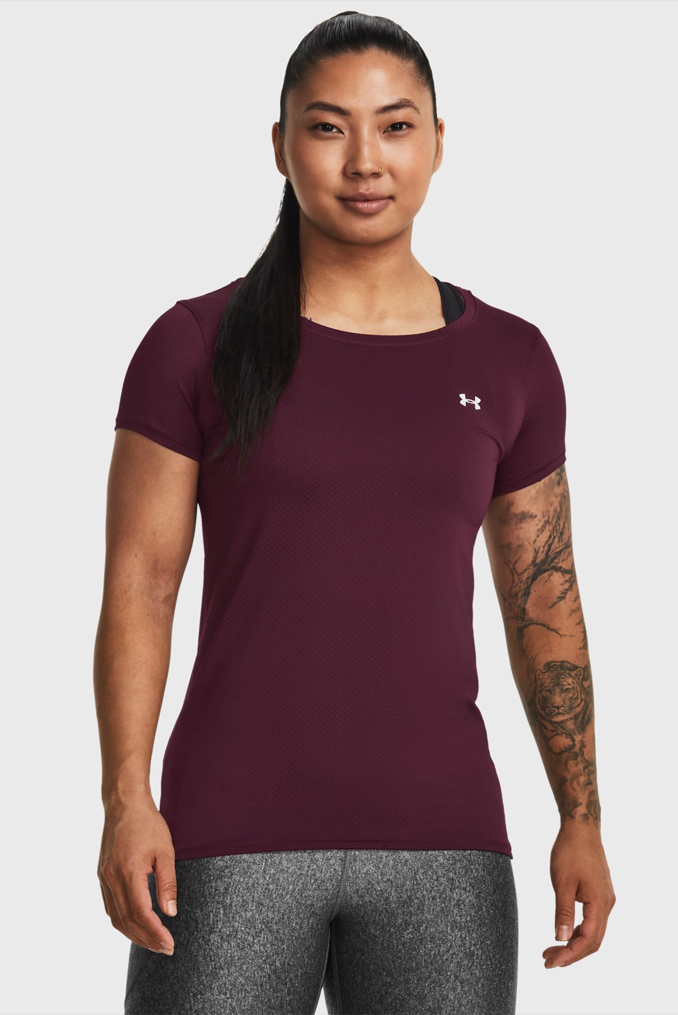 Женская бордовая футболка UA HG Armour SS 1