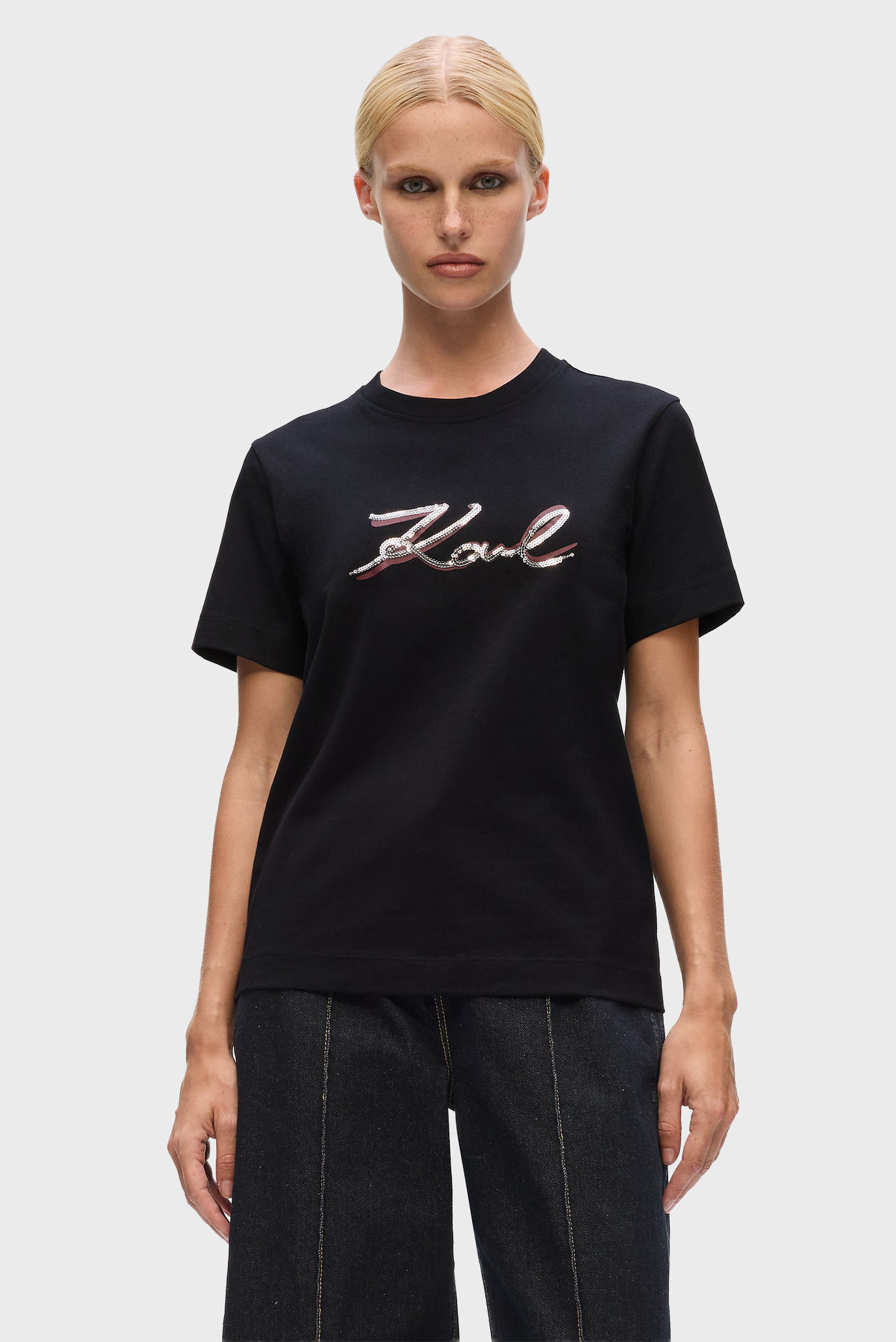 Женская черная футболка sequins Черный L Karl Lagerfeld A4W17052 Женская черная футболка sequins Черный L Karl Lagerfeld A4W17052