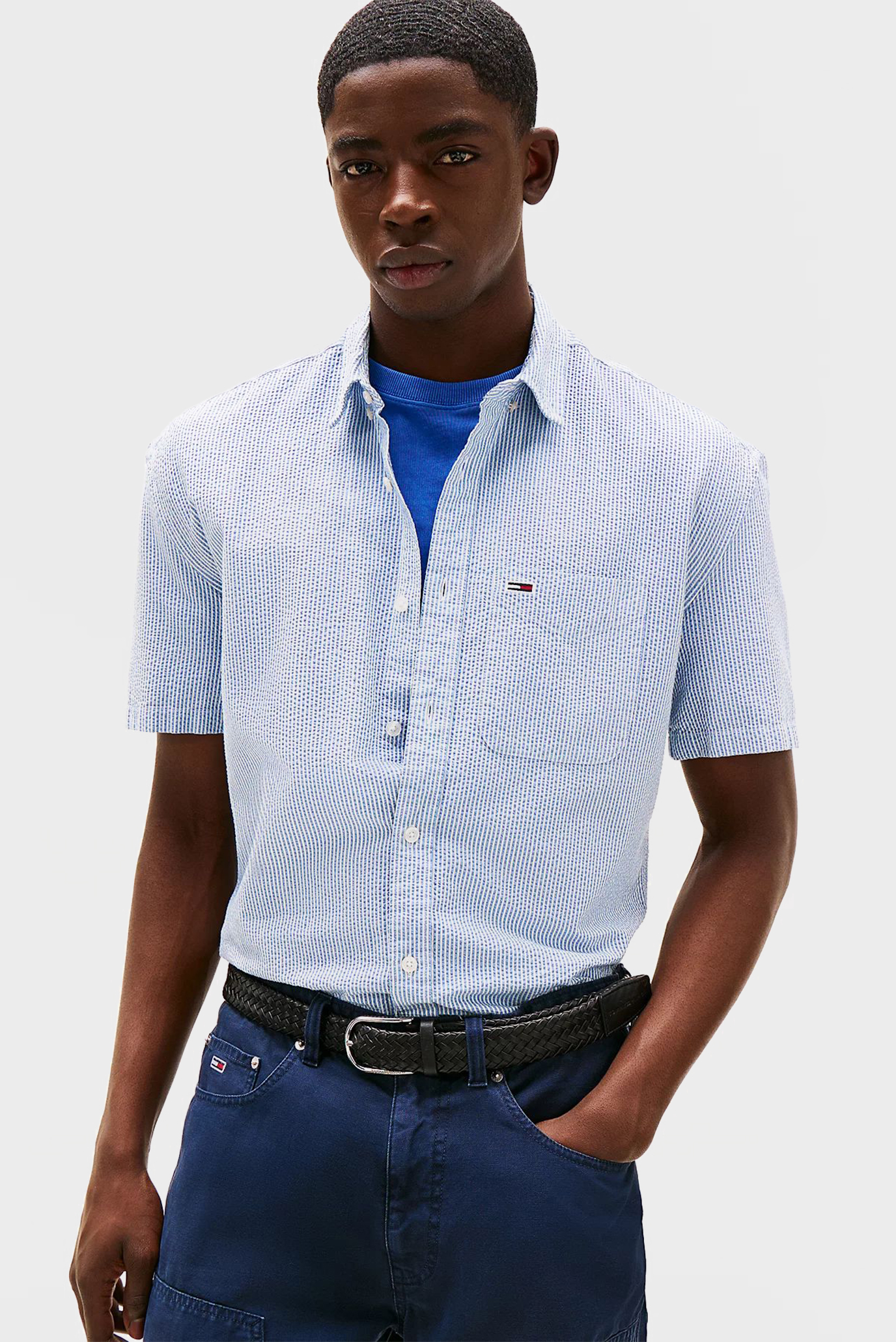 Мужская голубая рубашка в полоску REG SEERSUCKER Голубой M Tommy Jeans DM0DM20891 Мужская голубая рубашка в полоску REG SEERSUCKER Голубой M Tommy Jeans DM0DM20891