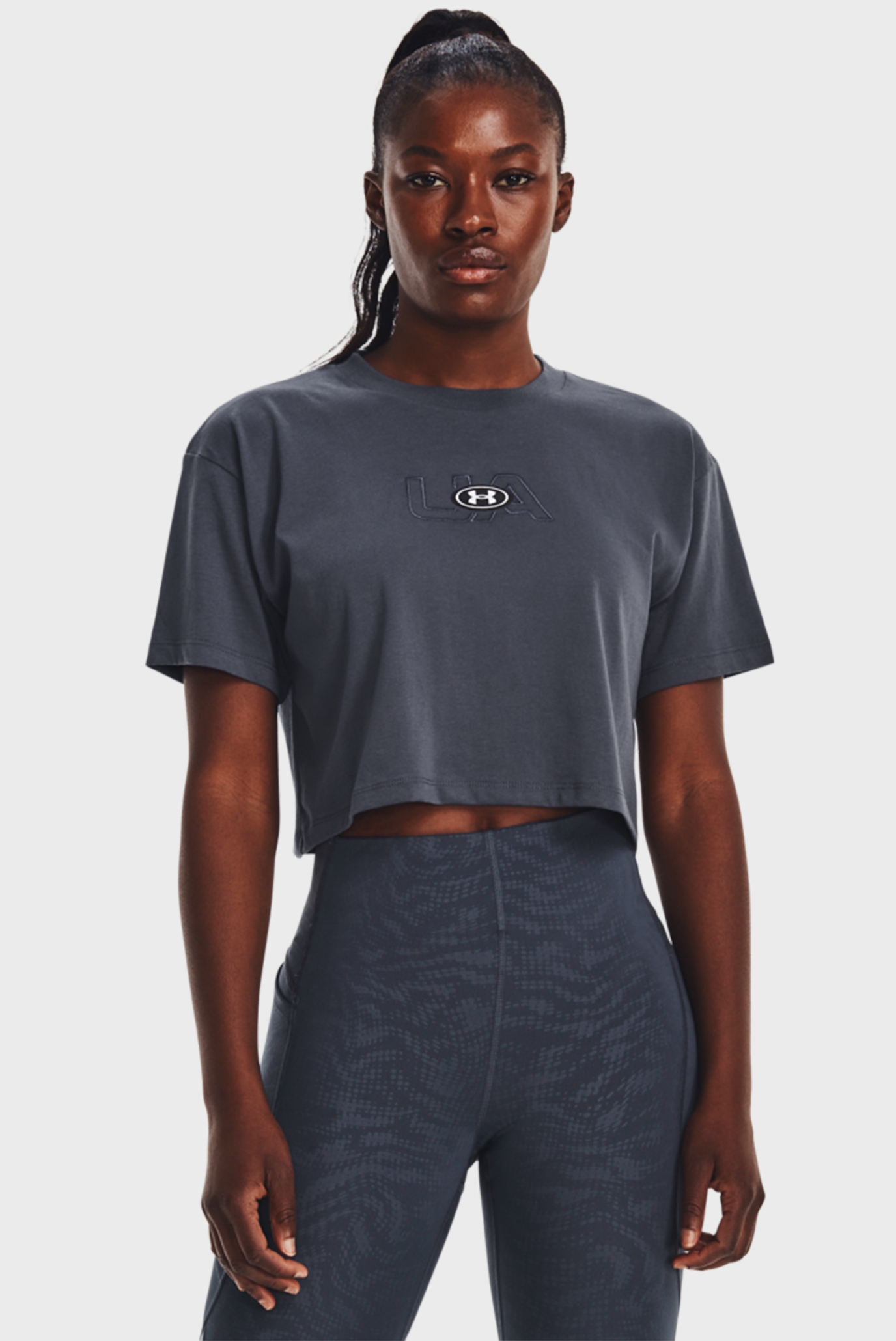 Жіночий темно-сірий топ UA BRANDED LOGO CROP SS 1