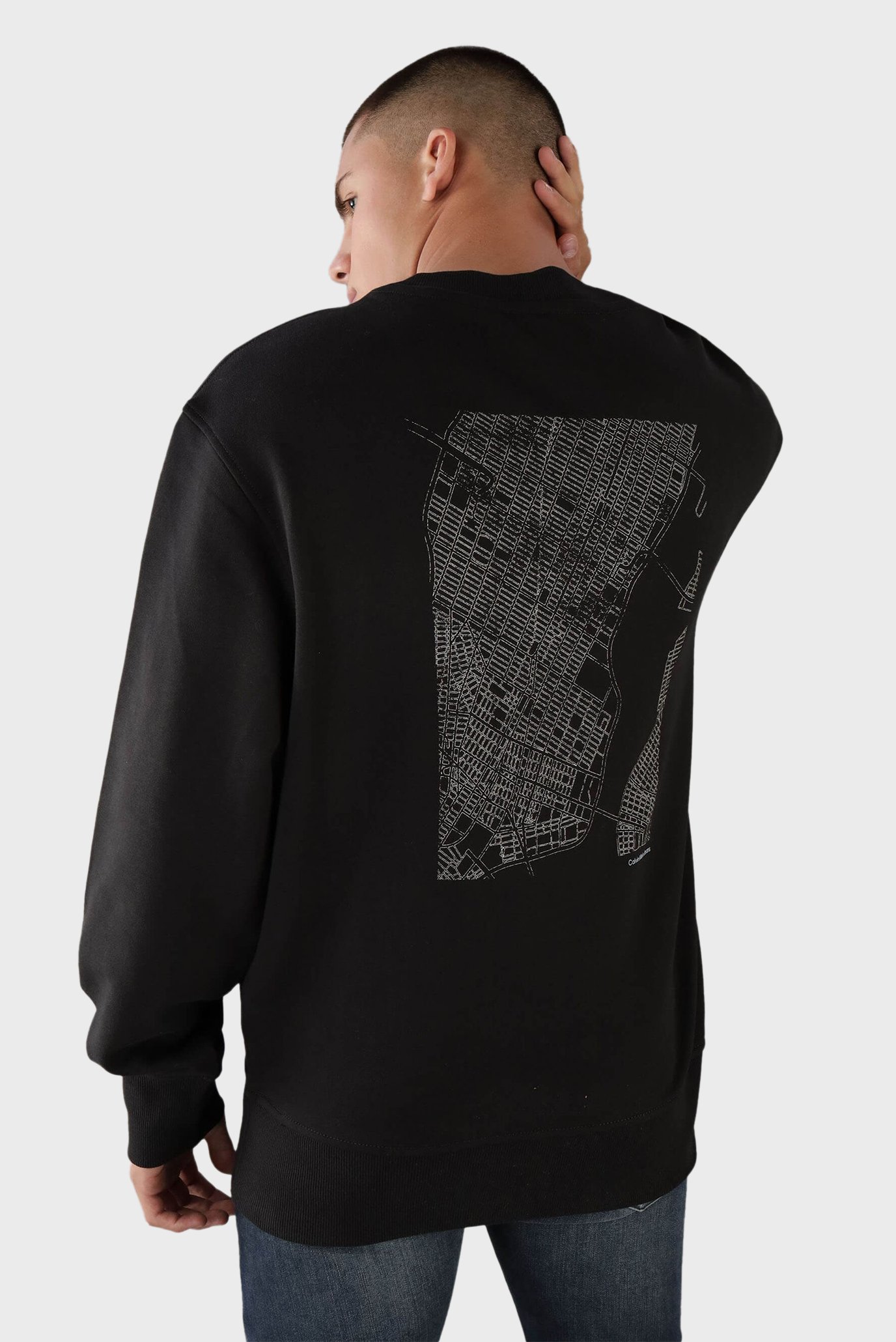 Чоловічий чорний світшот CITY GRID MAP CREW NECK 1