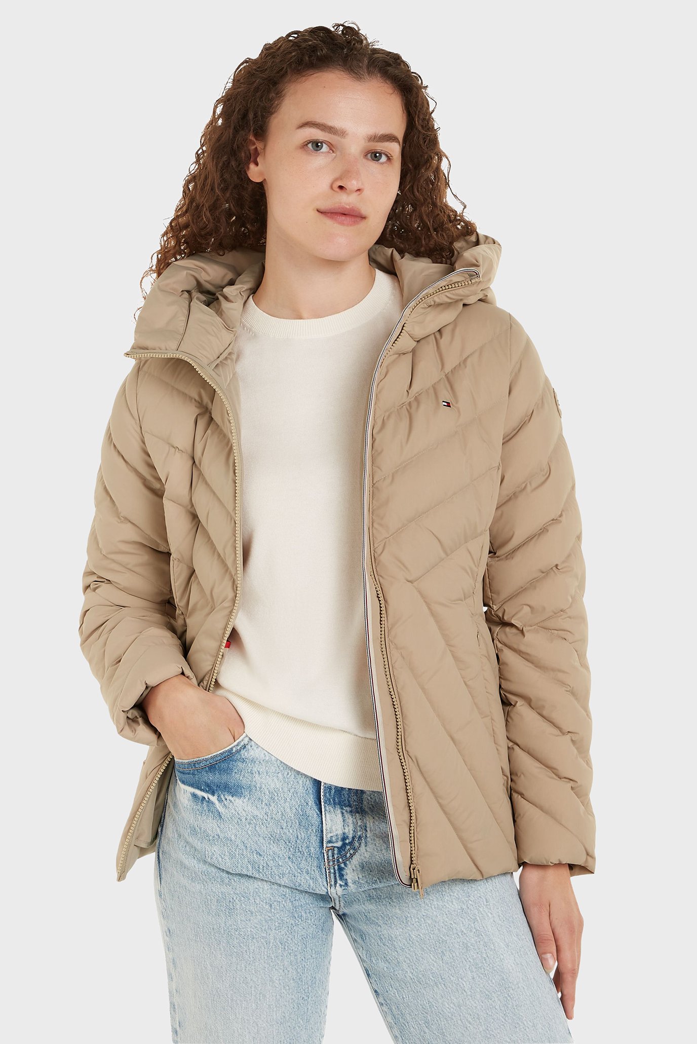 Женский бежевый пуховик CHEVRON MW DOWN JACKET Бежевый XS Tommy Hilfiger WW0WW42623