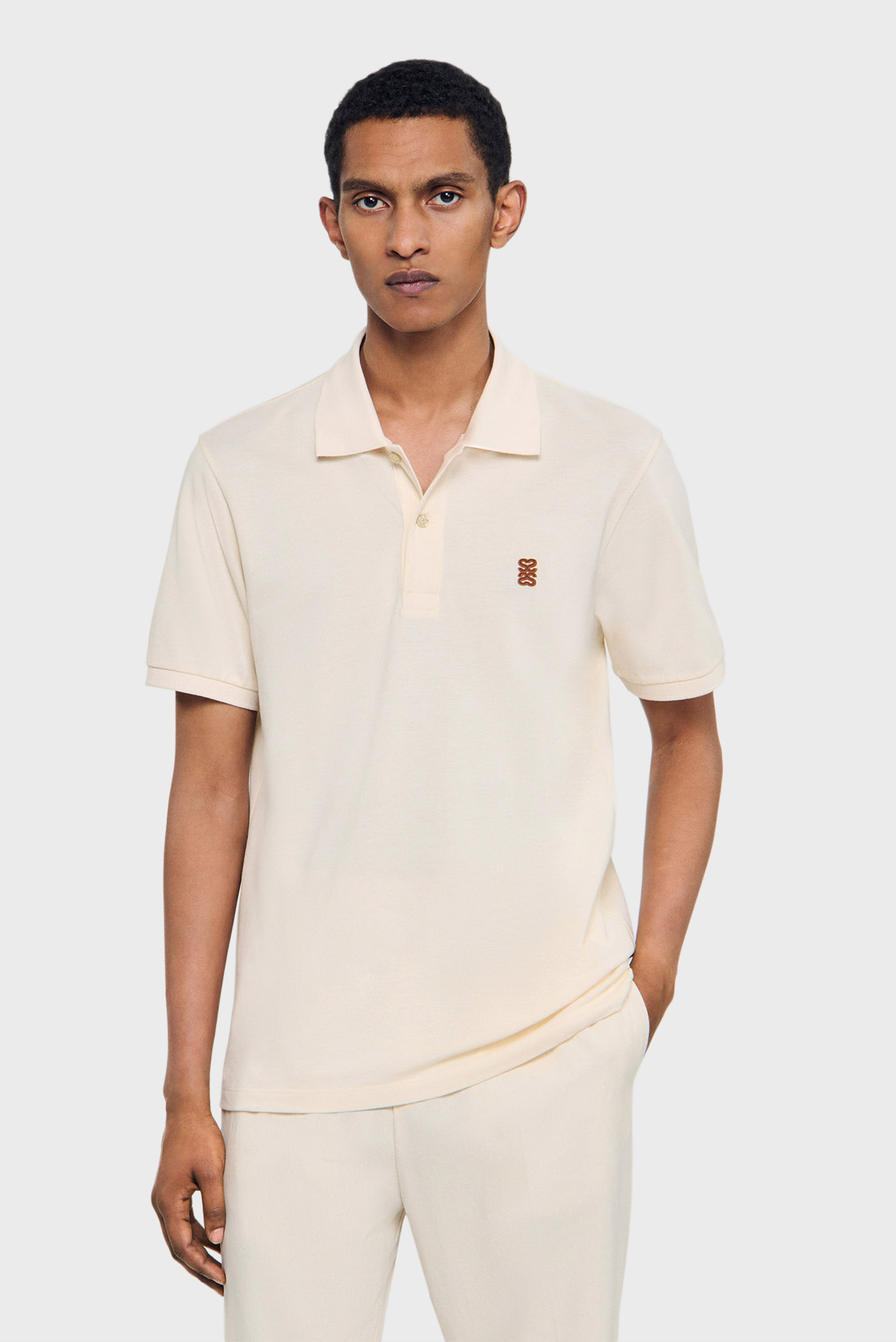 Мужское белое поло Белый L Sandro SHPTS01669_Butter cream Мужское белое поло Белый L Sandro SHPTS01669_Butter cream