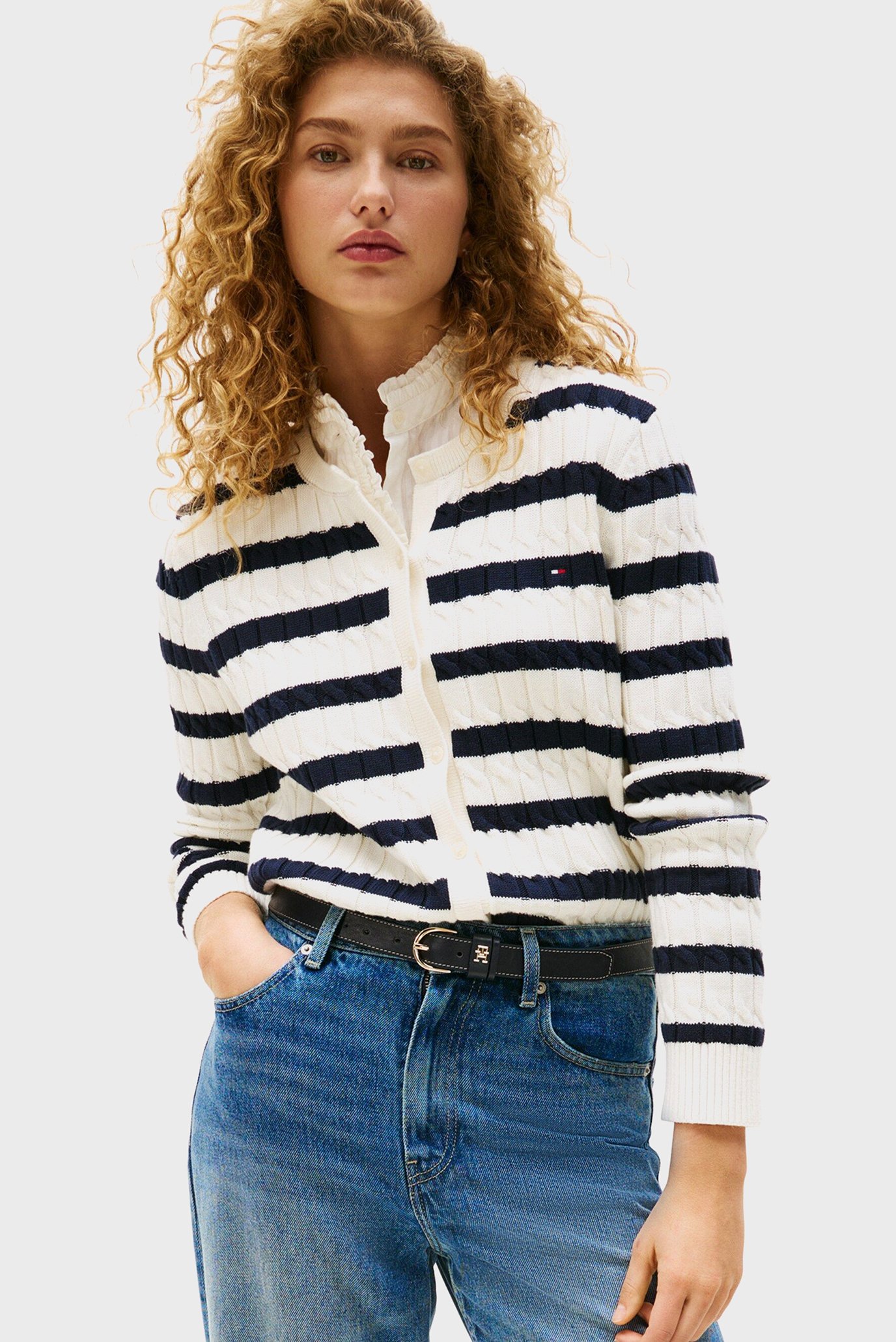 Женский кардиган в полоску CO CABLE MID Разноцветный L Tommy Hilfiger WW0WW46514 Женский кардиган в полоску CO CABLE MID Разноцветный L Tommy Hilfiger WW0WW46514