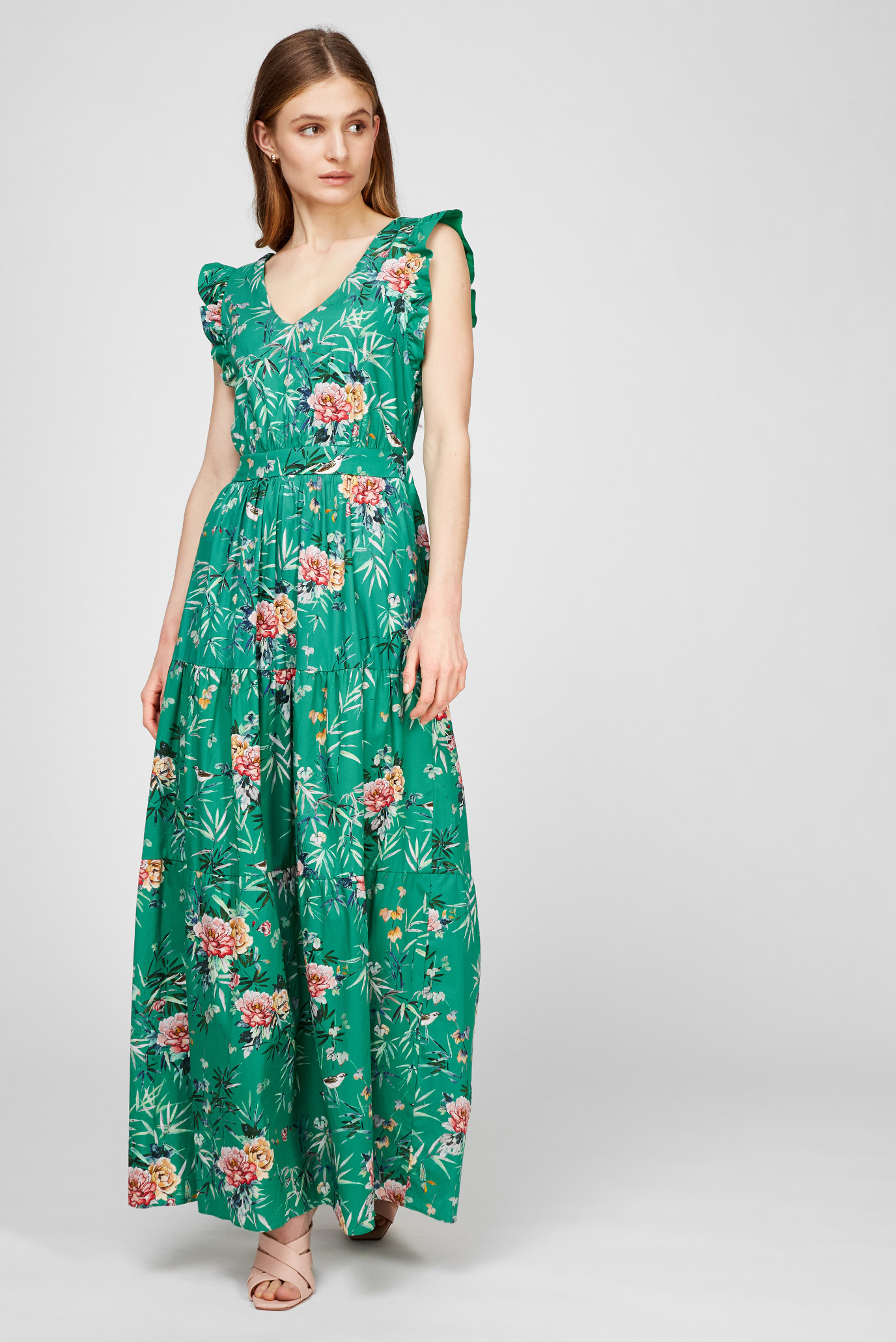 Женское зеленое платье с принтом 1