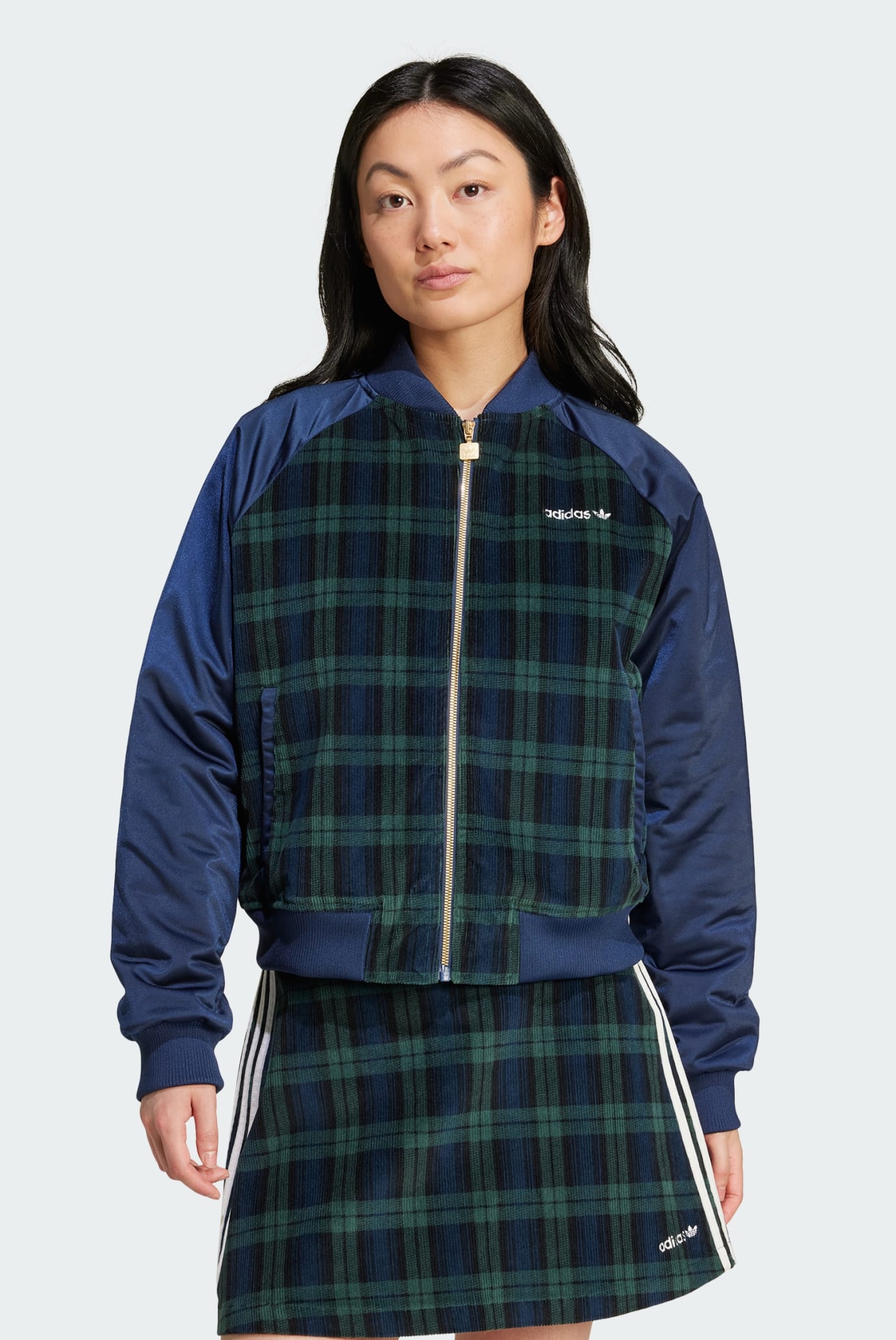 Женский темно-синий бомбер в клетку Tartan Collegiate 1