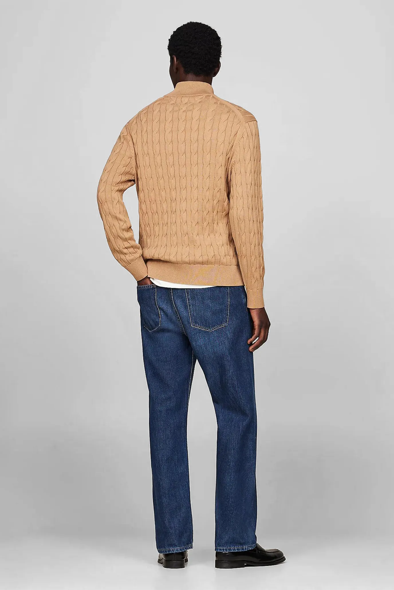 Мужская бежевая кофта CLASSIC COTTON CABLE ZIP MOCK 3