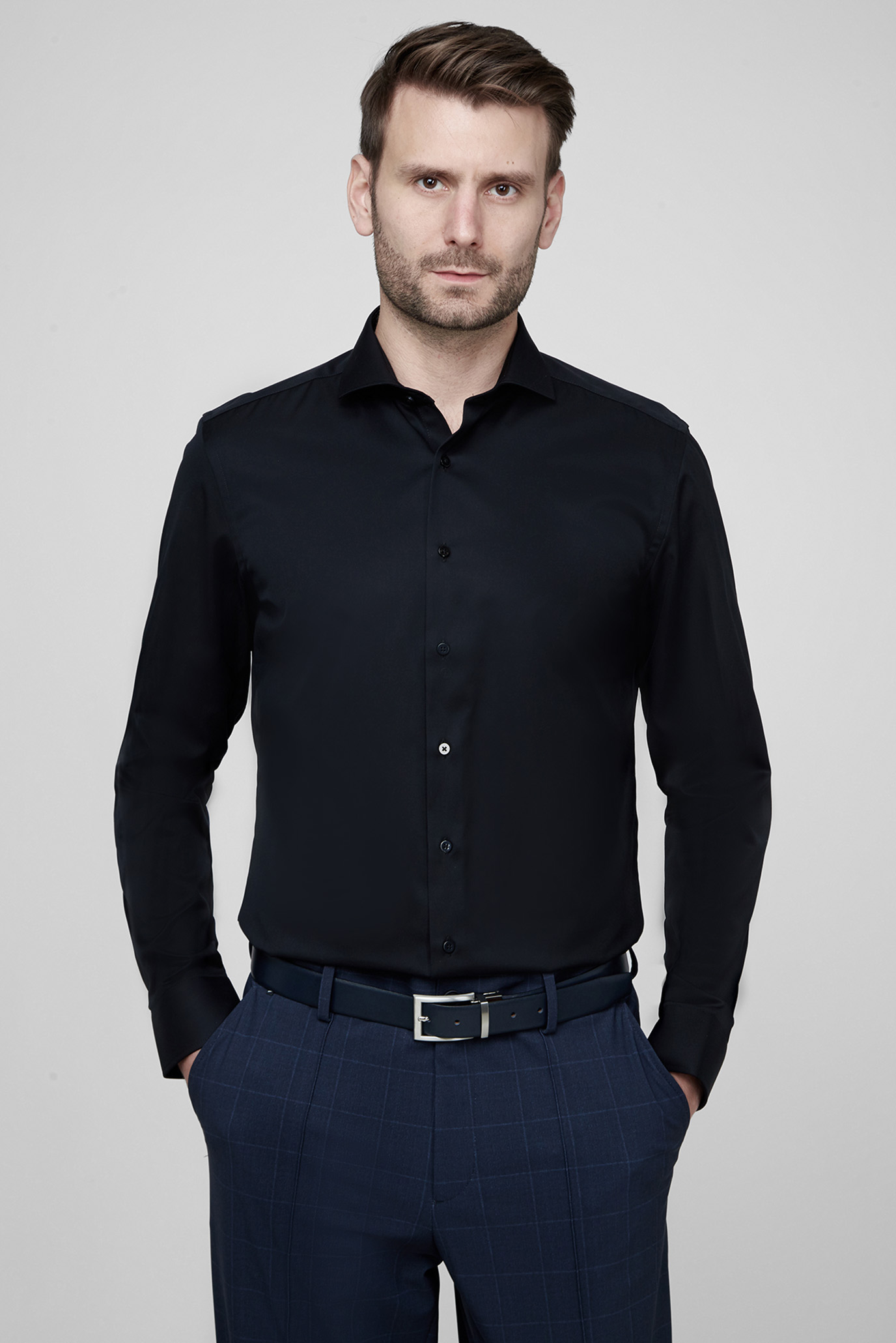 Мужская черная рубашка SLIM FIT 1