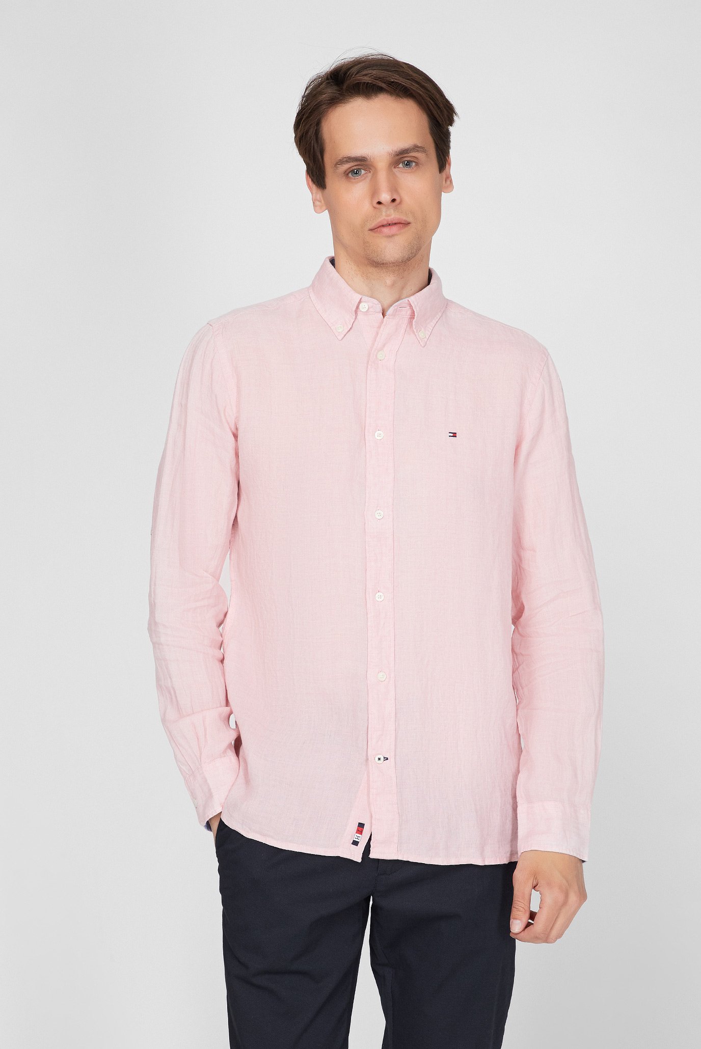 Мужская розовая льняная рубашка PIGMENT DYED 1