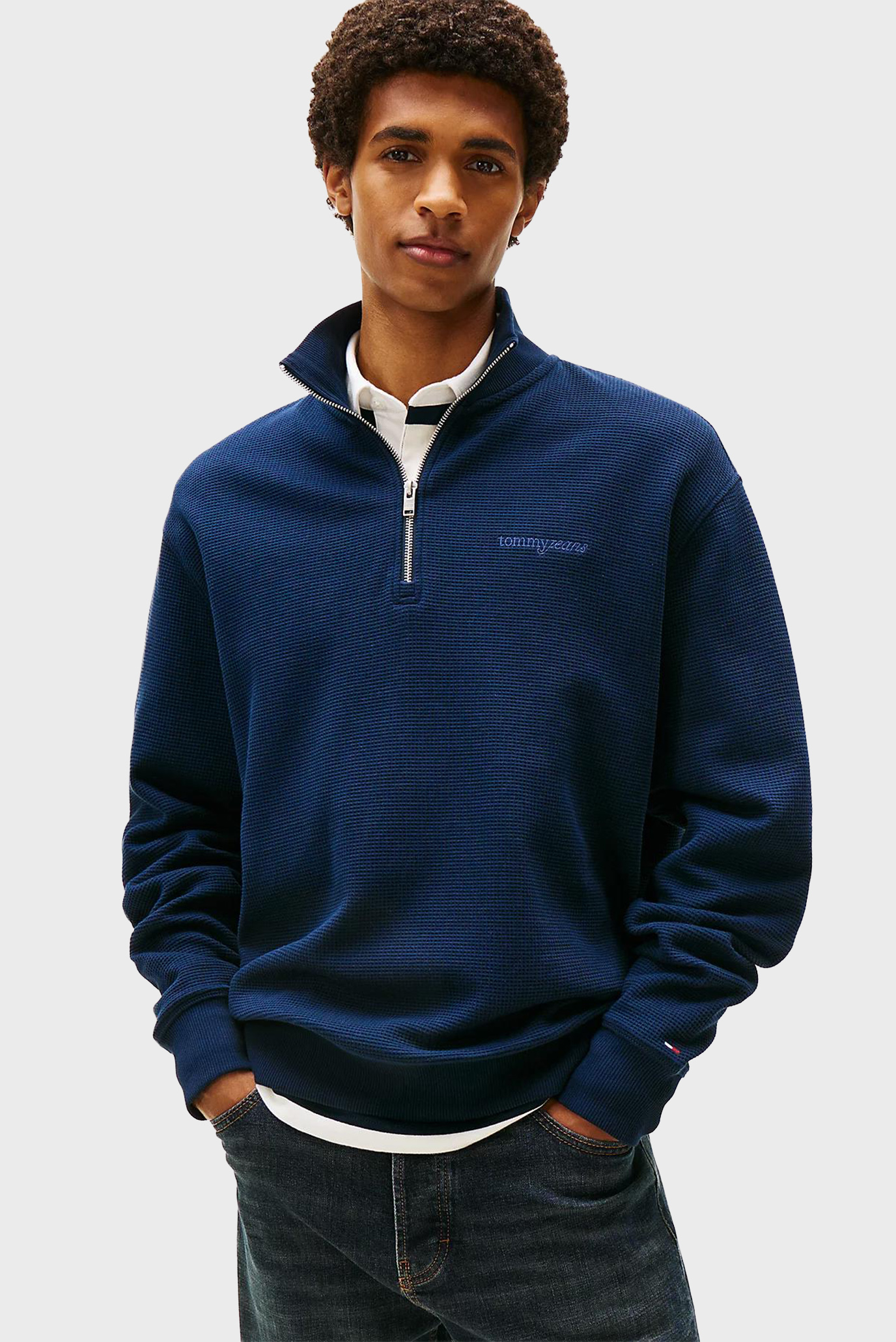 Мужская темно-синяя кофта WAFFLE Синий S Tommy Jeans DM0DM21880 Мужская темно-синяя кофта WAFFLE Синий S Tommy Jeans DM0DM21880