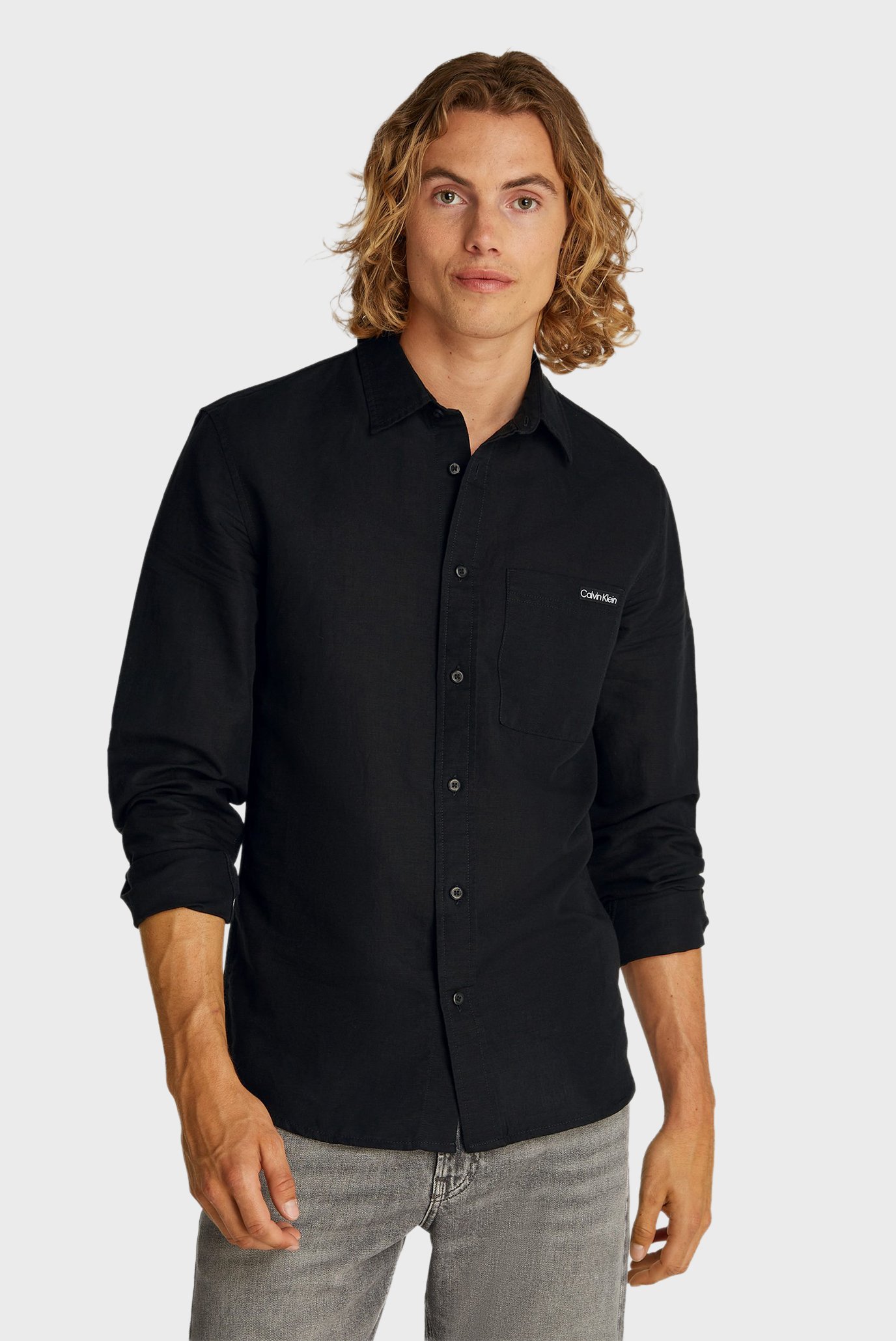 Мужская черная льняная рубашка LINEN COTTON SHIRT Черный L Calvin Klein Jeans J30J327295 Мужская черная льняная рубашка LINEN COTTON SHIRT Черный L Calvin Klein Jeans J30J327295