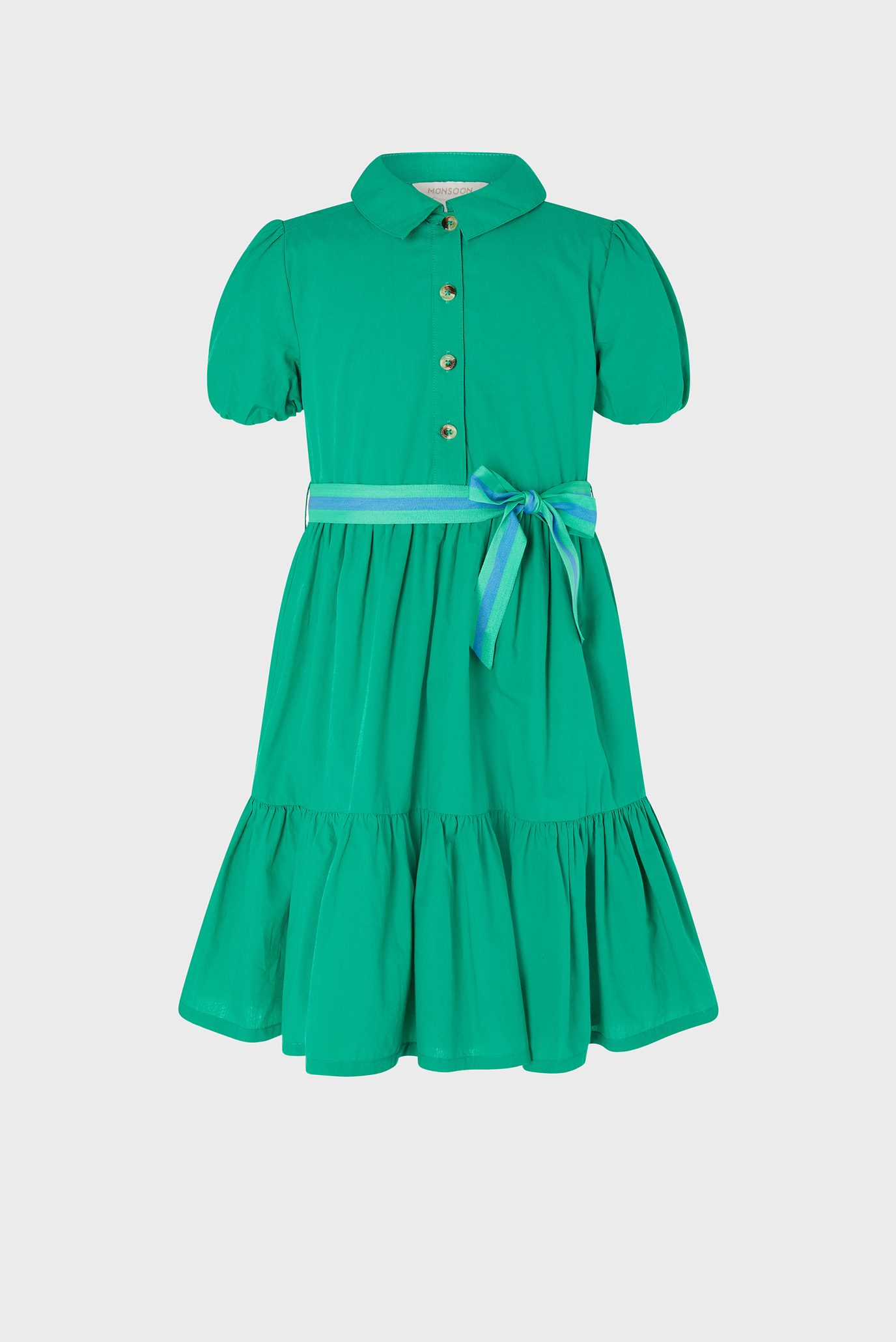 Детское зеленое платье PUFF SLEEVE BELTED S 1