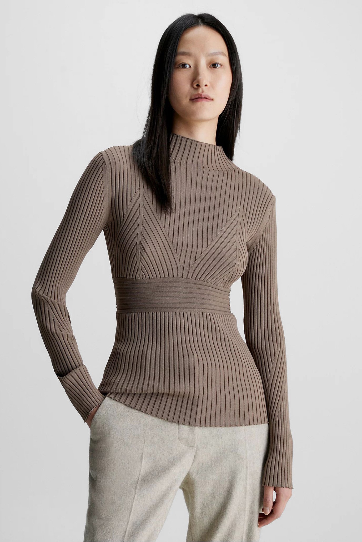 Женский коричневый гольф SENSUAL ICONIC RIB SWEATER 1