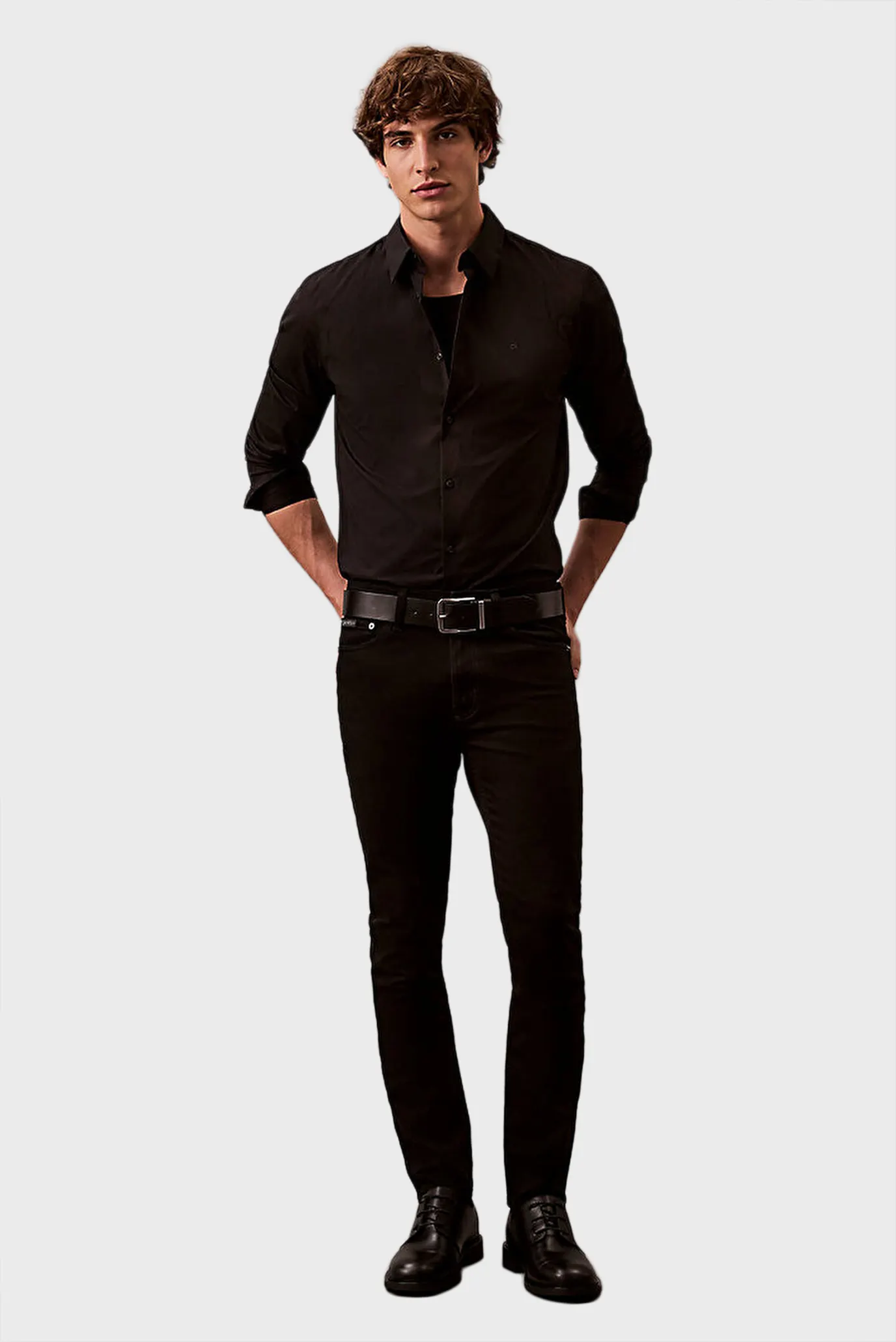 Мужская черная рубашка SOLID STRETCH SLIM 2