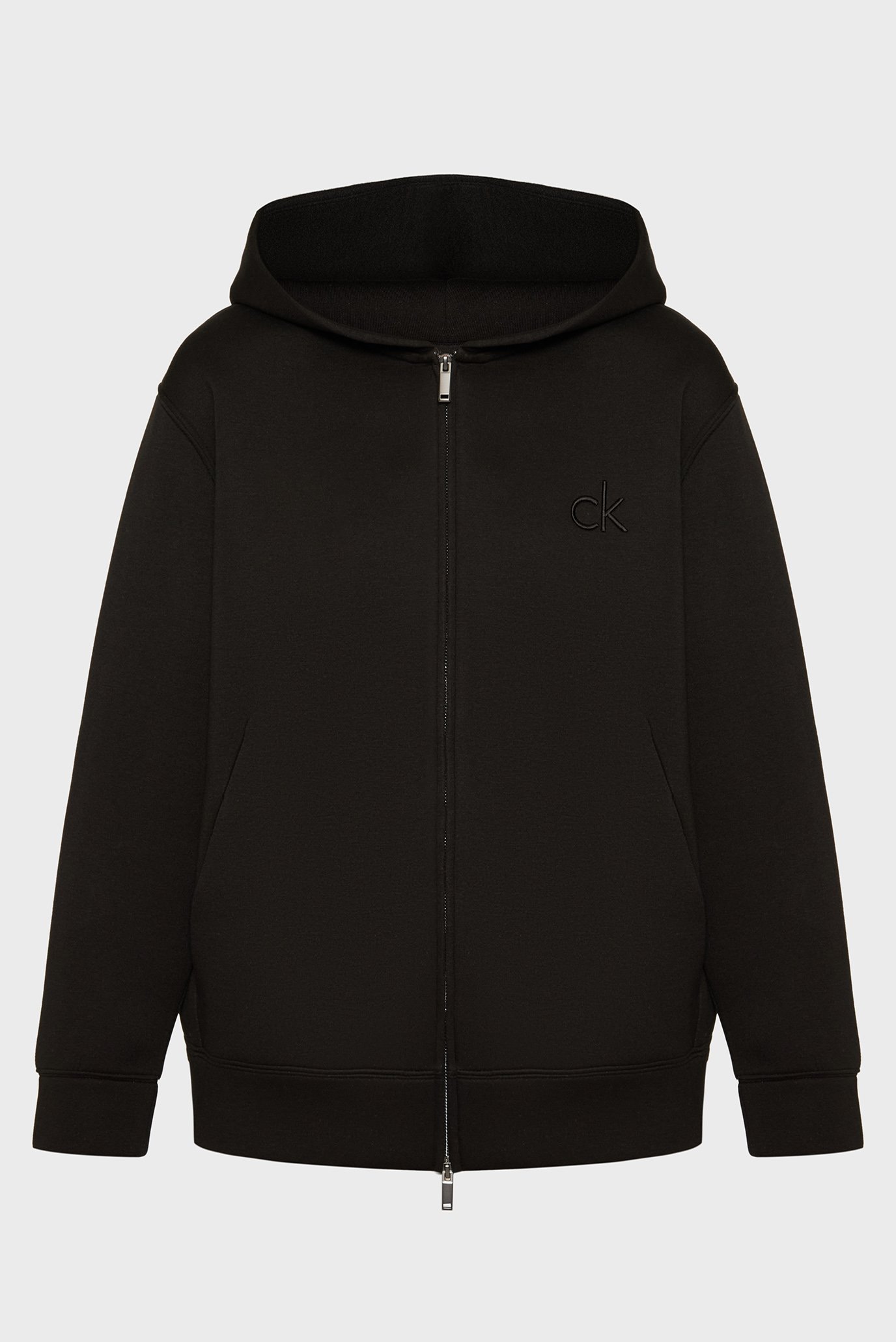 Женское черное худи VISCOSE BONDED CK EMB ZIP HOODIE 1