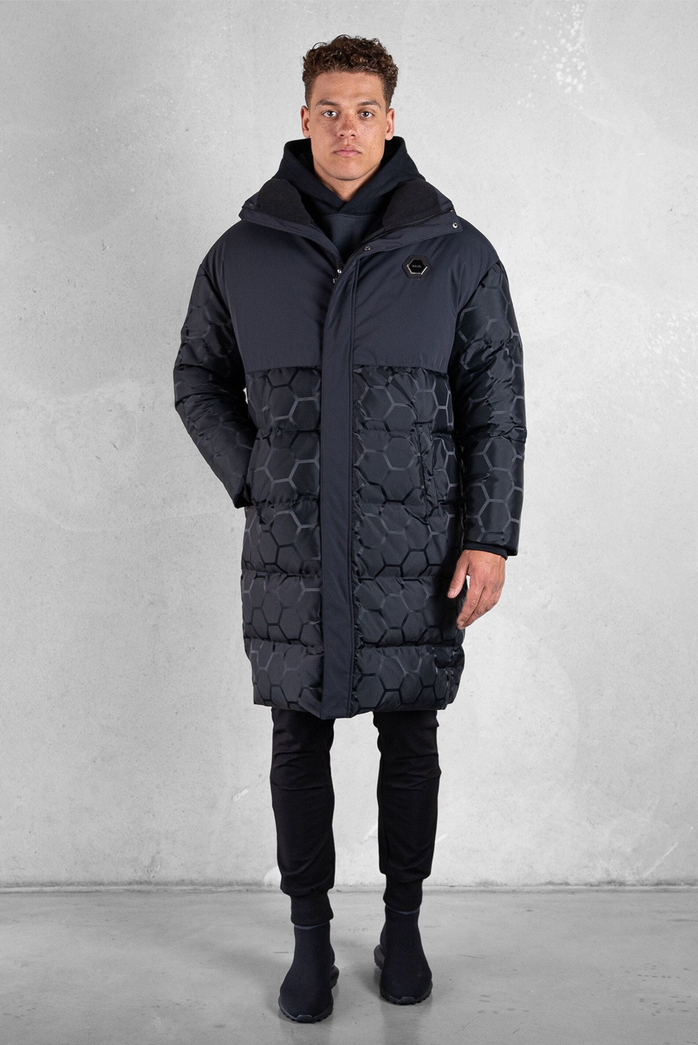 Чоловіча чорна куртка Dante Jacquard Long Puffer Jet 1