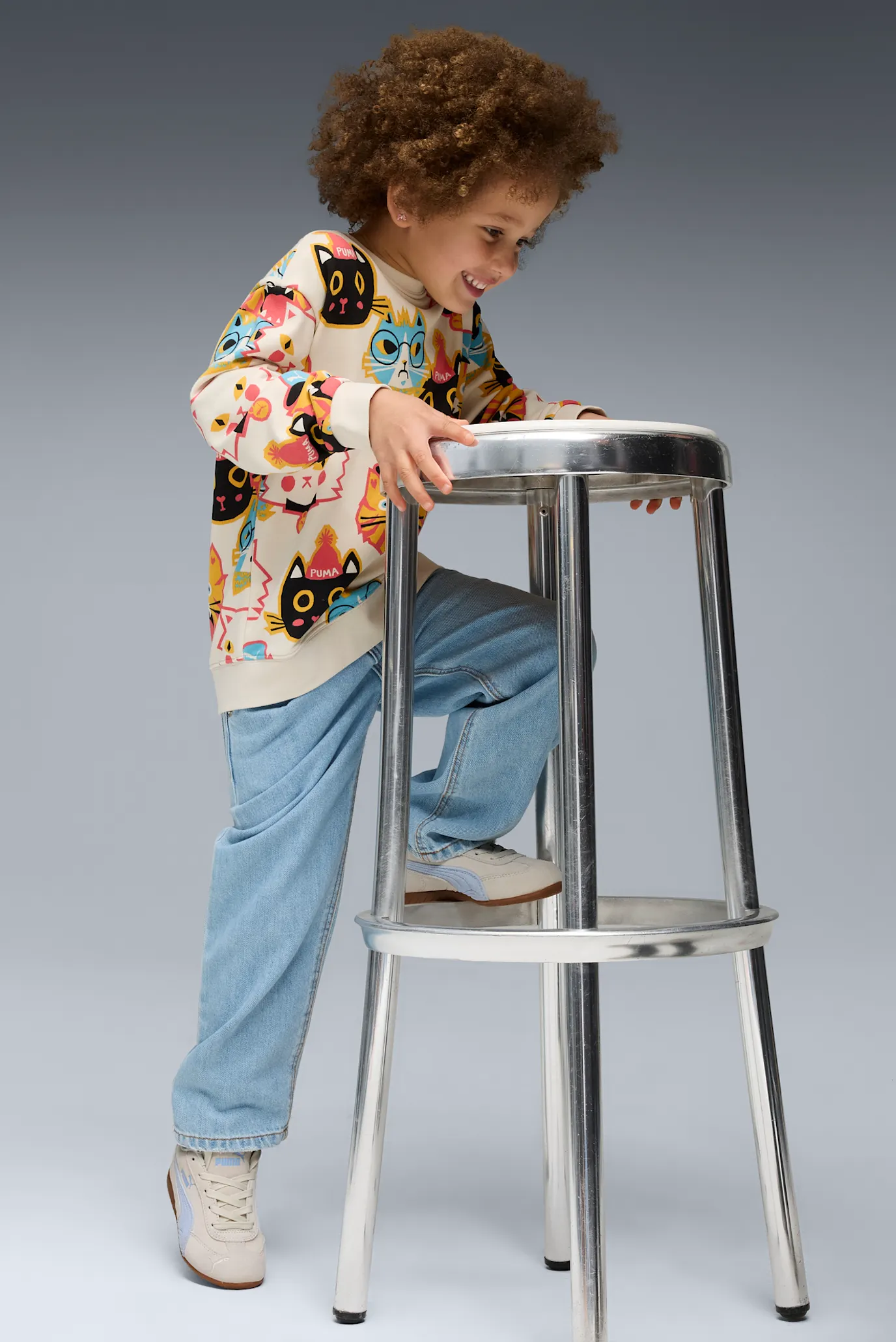 Дитячий білий світшот з візерунком Moody Cat Crew Kids 2