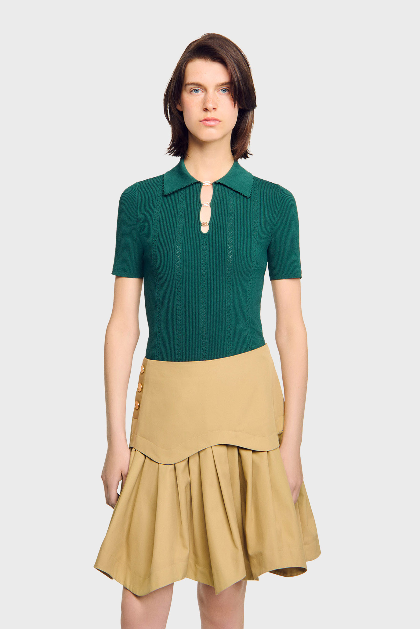 Женское зеленое поло Зеленый L Sandro SFPPU02631_Dark Green Женское зеленое поло Зеленый L Sandro SFPPU02631_Dark Green