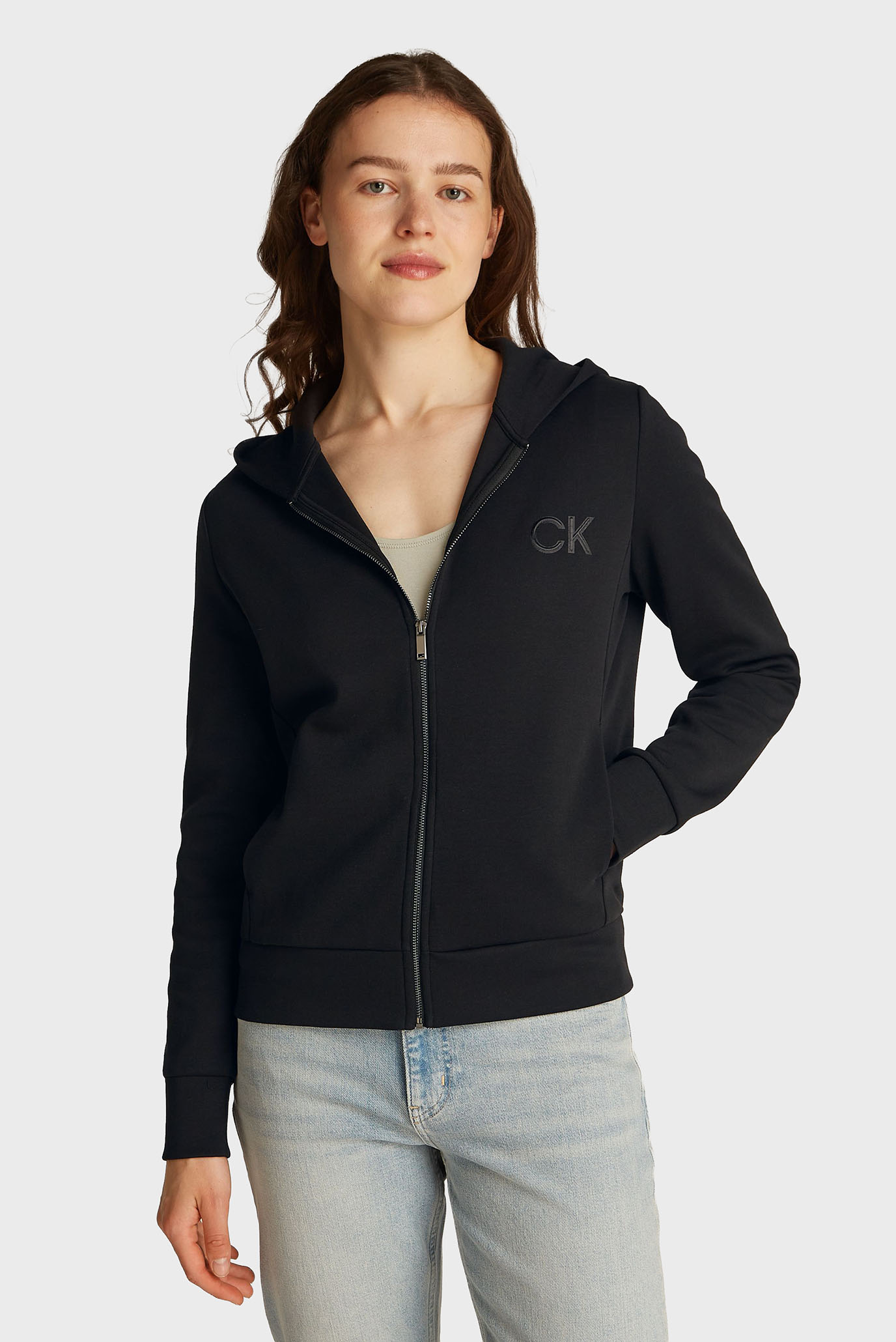 Женское черное худи SATIN CK REGULAR ZIP HOODIE Черный M Calvin Klein K20K207955 Женское черное худи SATIN CK REGULAR ZIP HOODIE Черный M Calvin Klein K20K207955