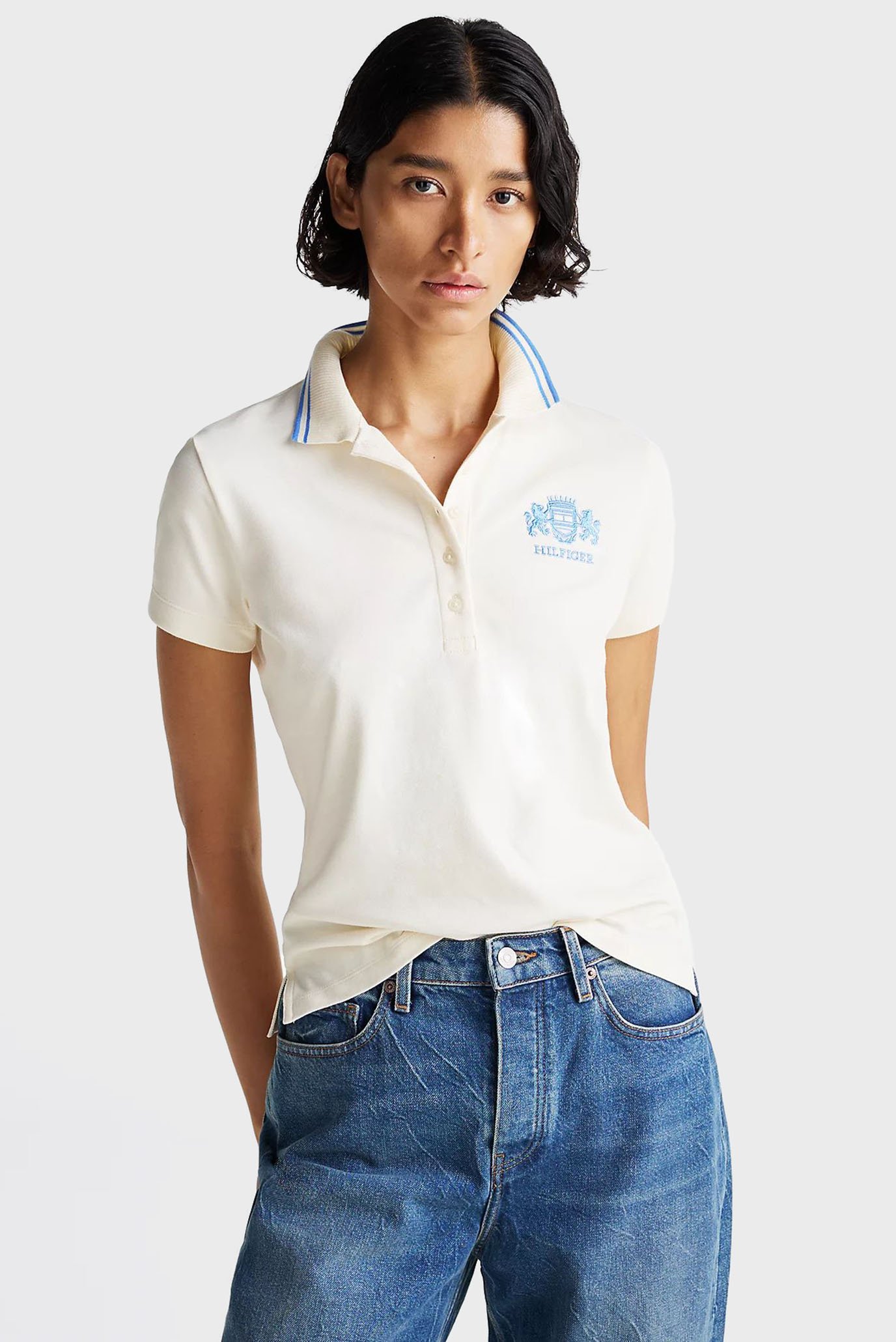 Женское белое поло SLIM VARSITY GRAPHIC POLO SS 1