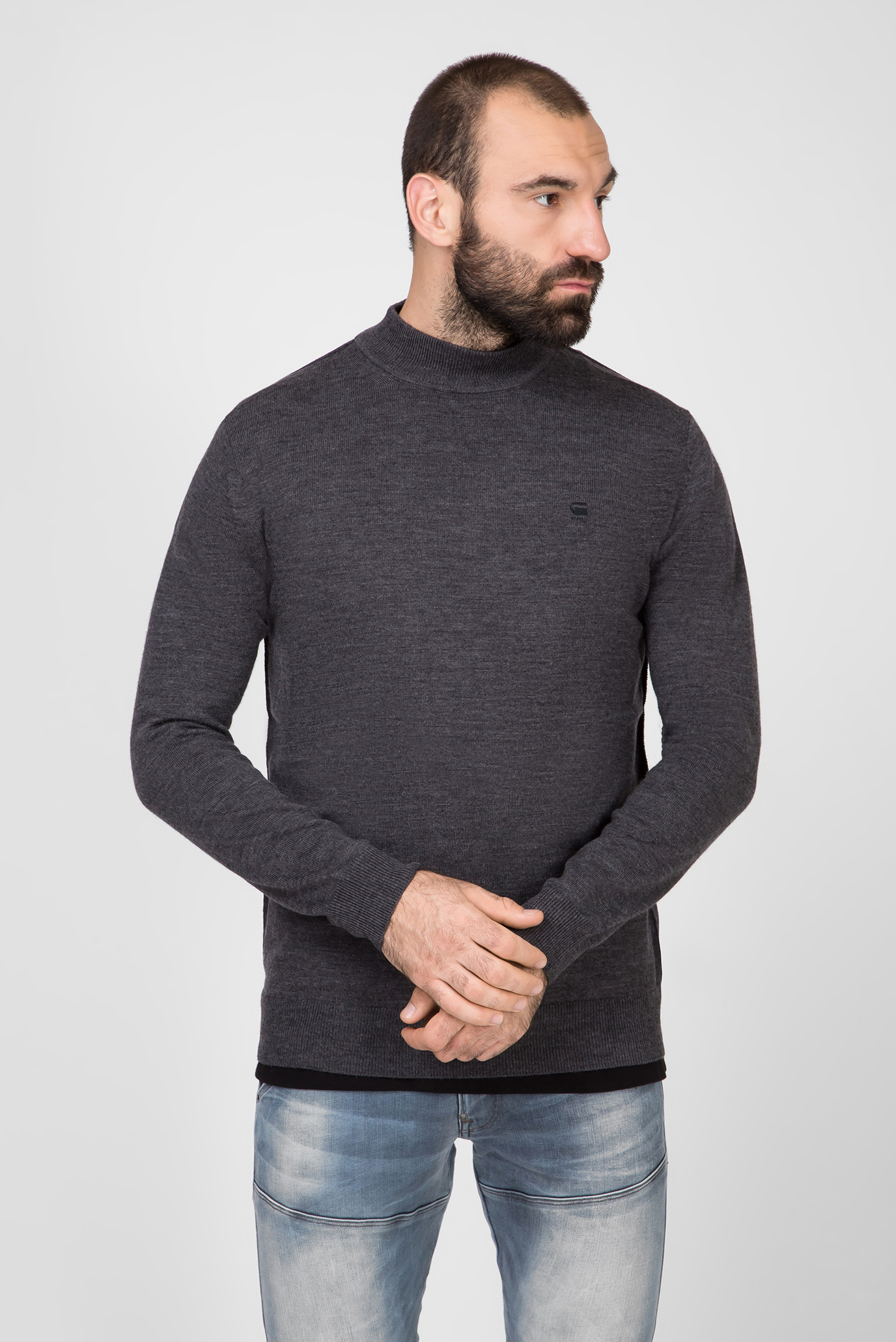 Чоловічий сірий вовняний светр 1