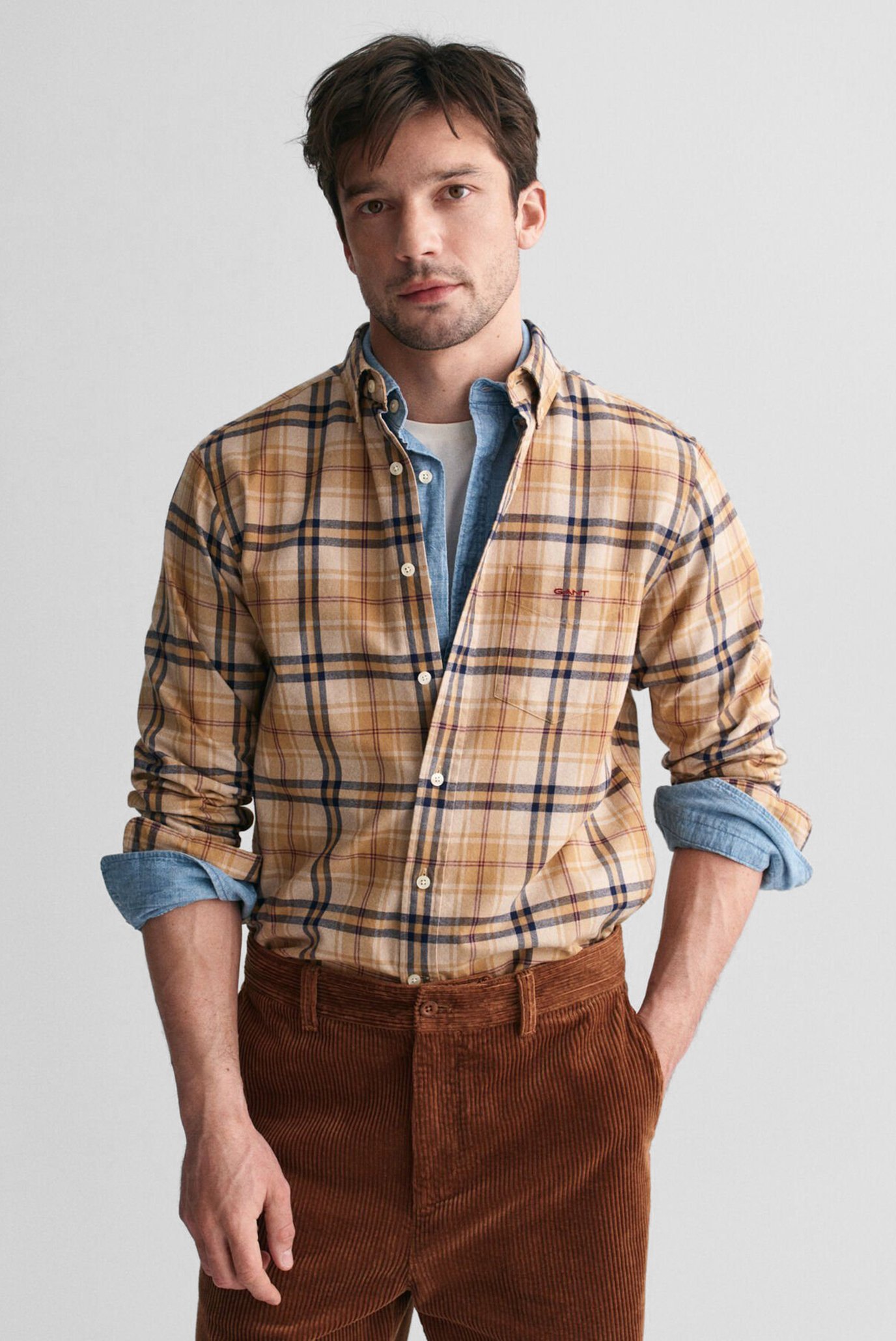 Мужская  бежевая рубашка в клетку REG JASPE FLANNEL PLAID 1