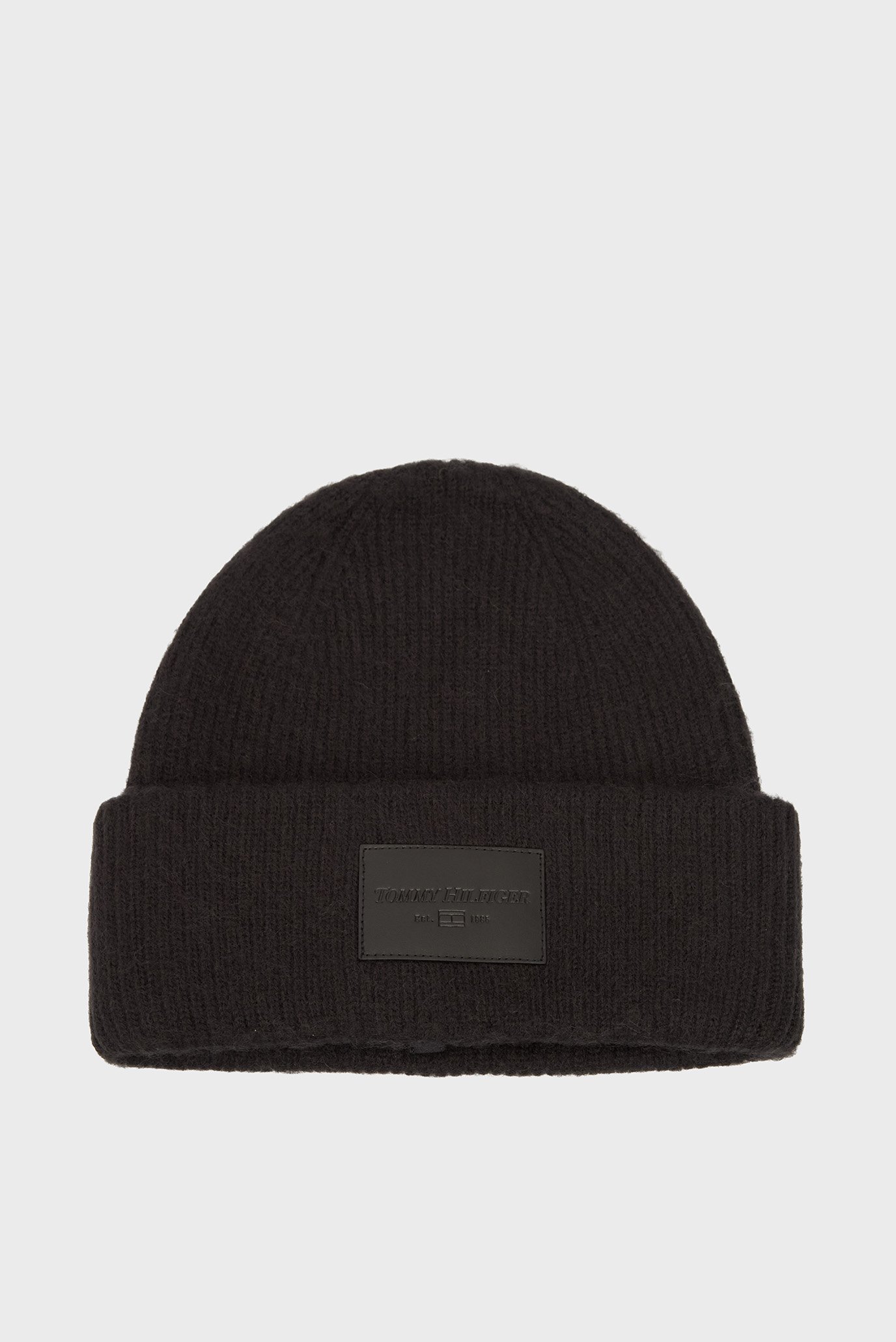 Мужская черная шерстяная шапка LEATHER Черный ONESIZE Tommy Hilfiger AM0AM13590