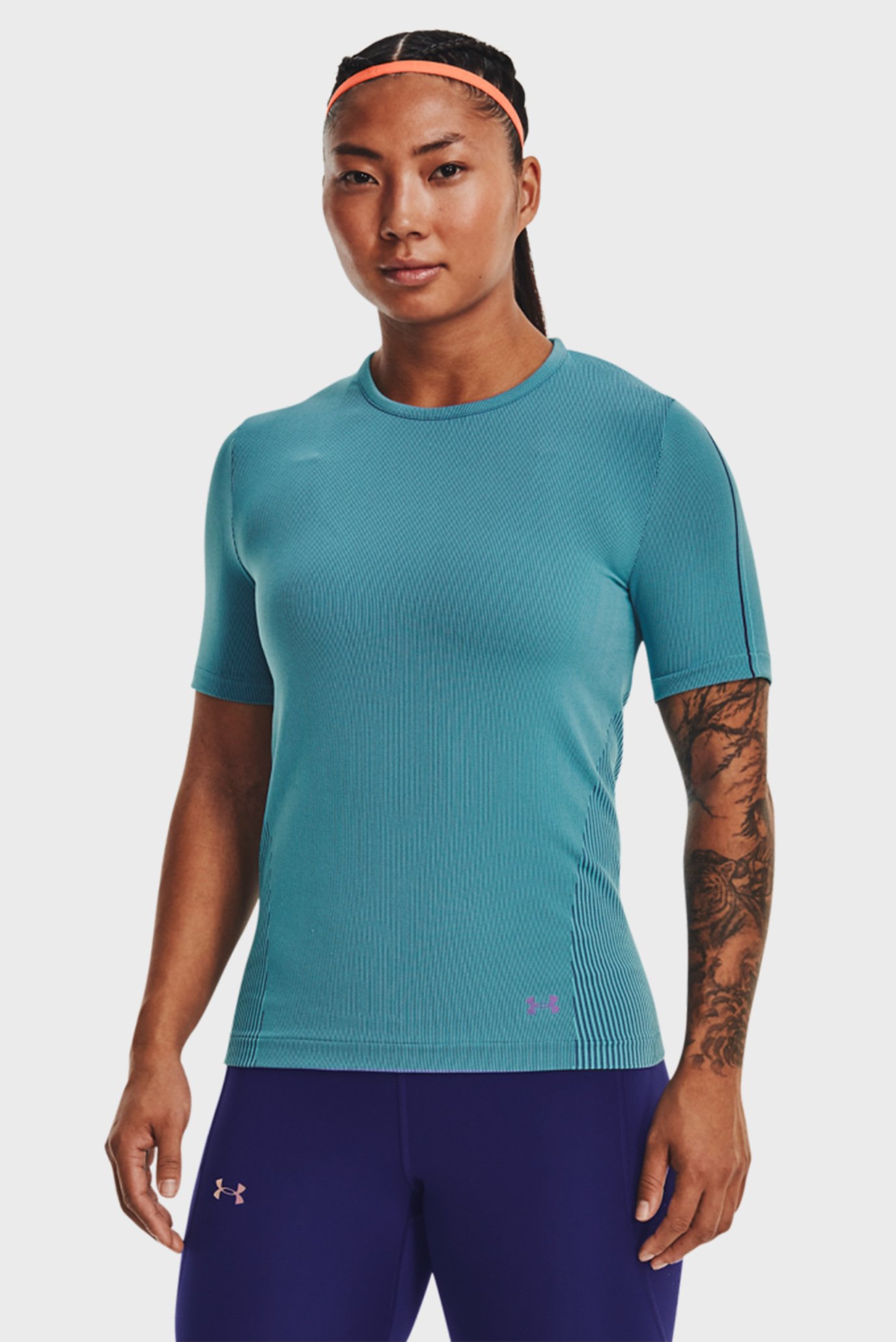 Женская голубая футболка UA Rush Seamless SS 1
