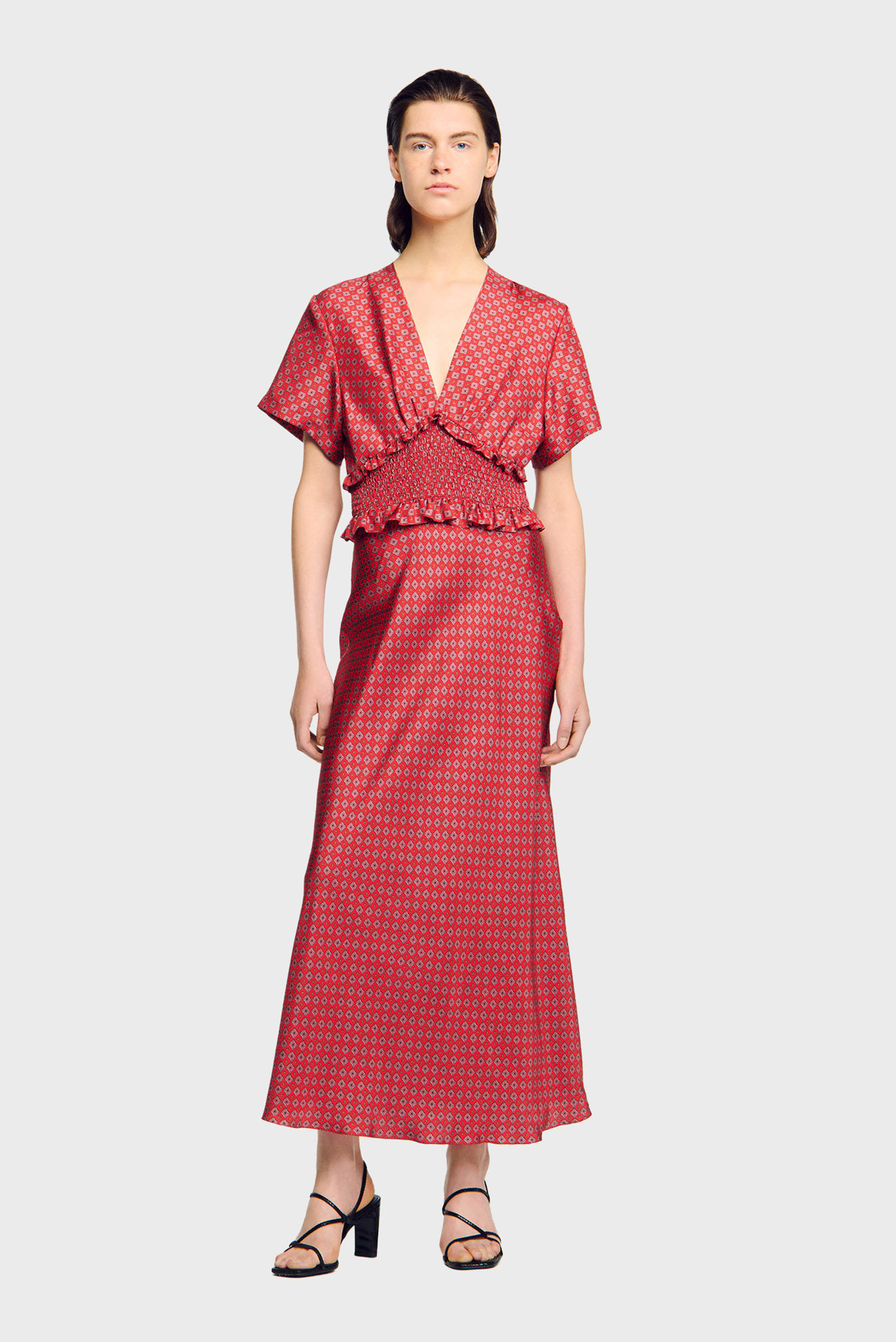 Женское красное платье с узором Красный 38 Sandro SFPRO04508_Red - Pink Женское красное платье с узором Красный 38 Sandro SFPRO04508_Red - Pink