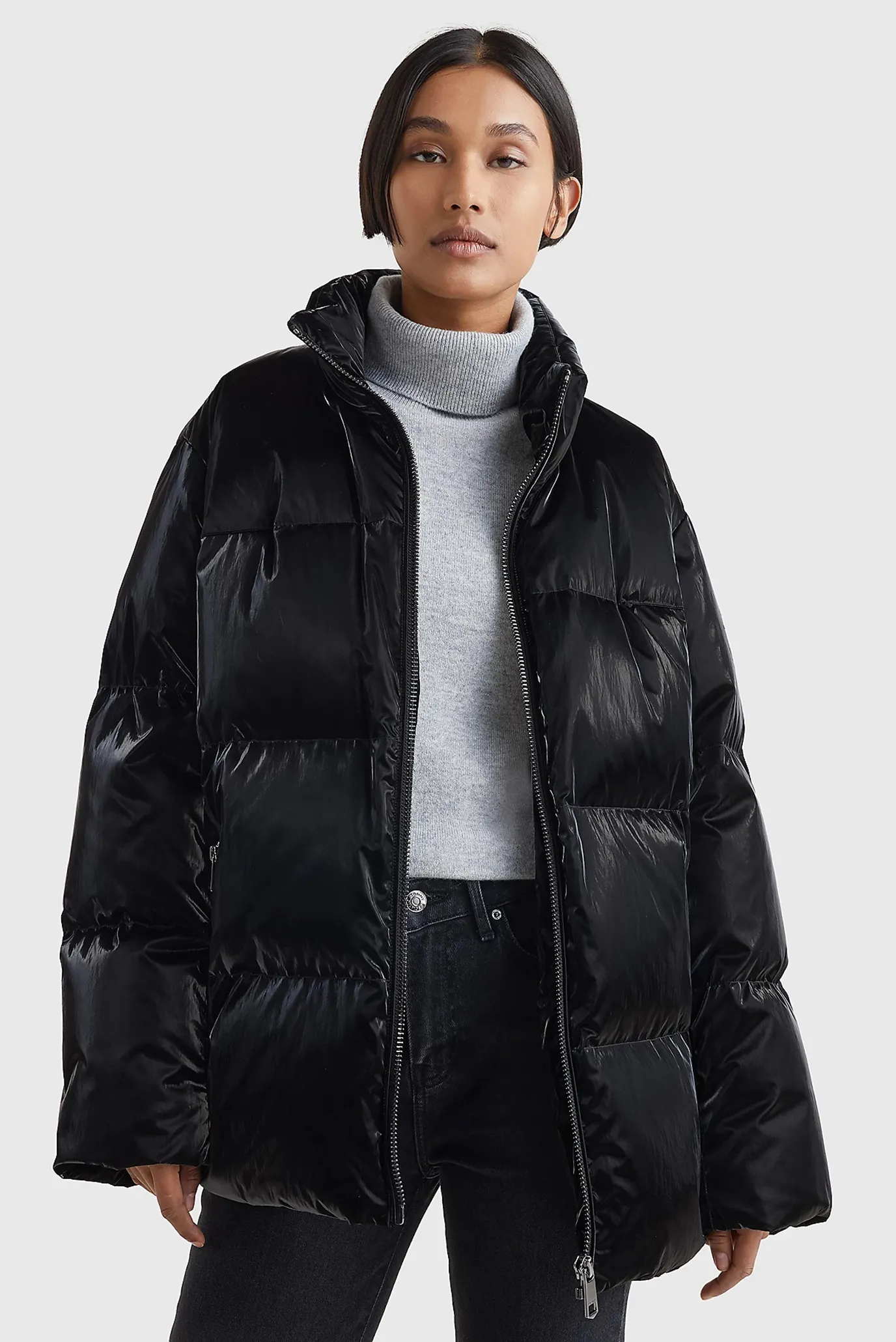 dark metallic down puffer jacket