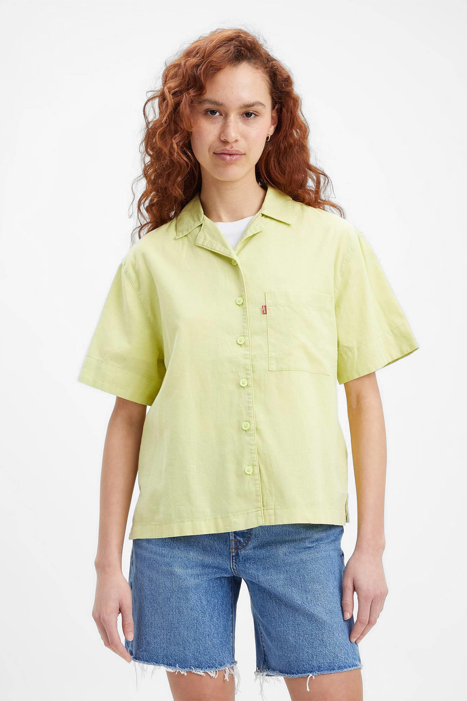 Женская салатовая льняная рубашка 1