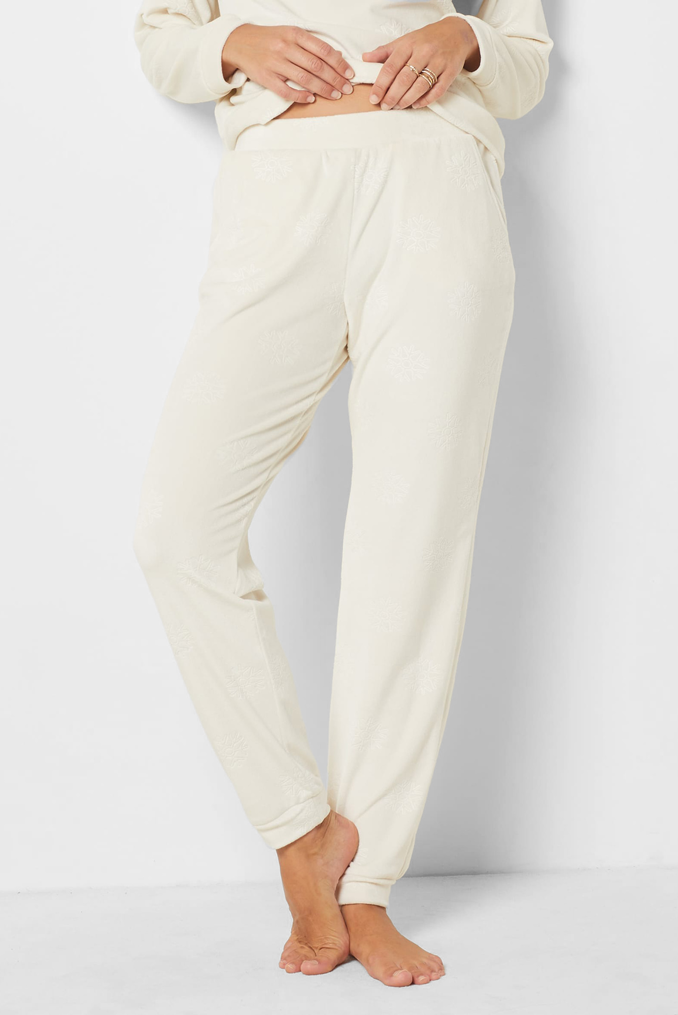 Женские белые велюровые брюки с узором RHEANNA 1