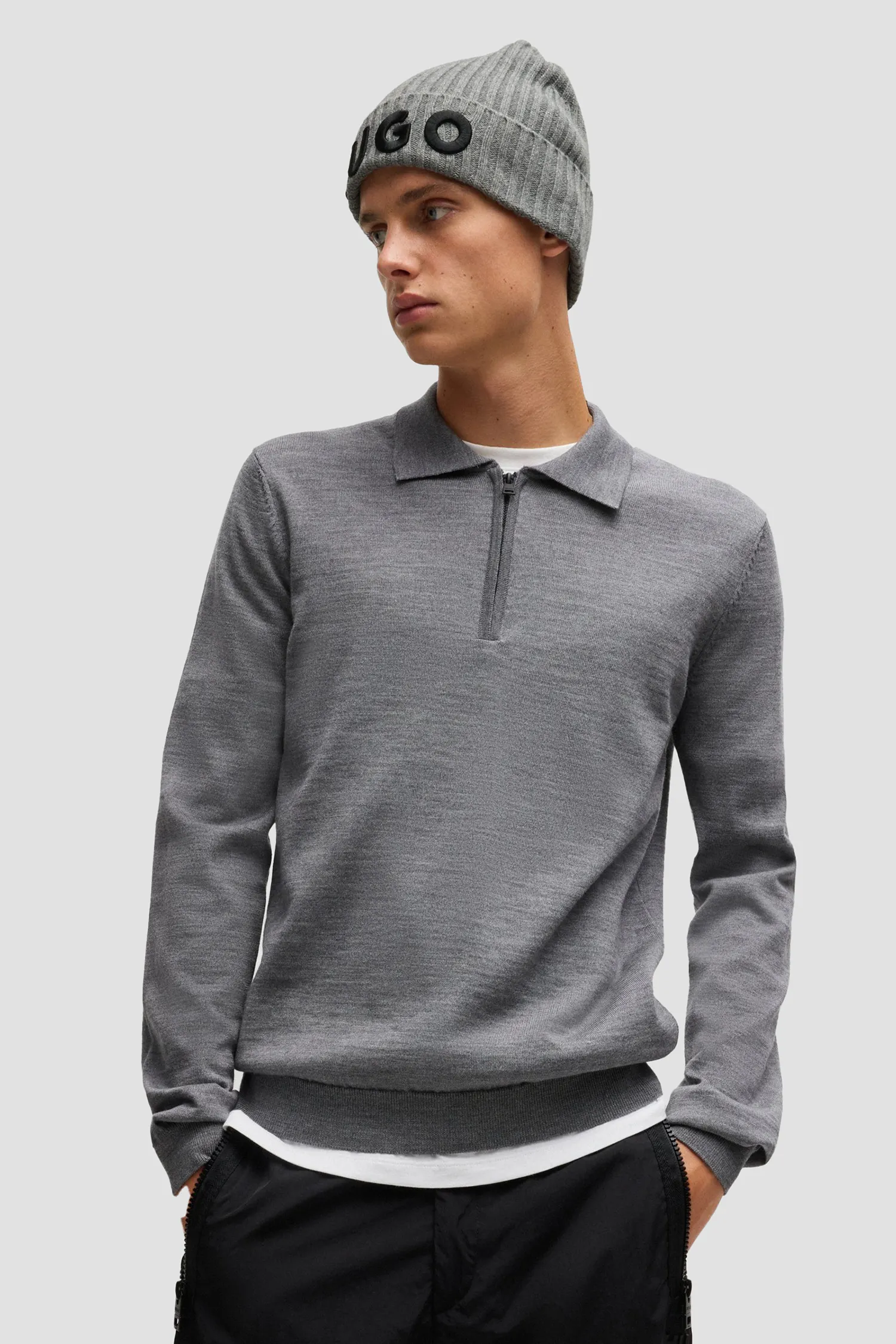 Чоловіча сіра вовняна шапка 5