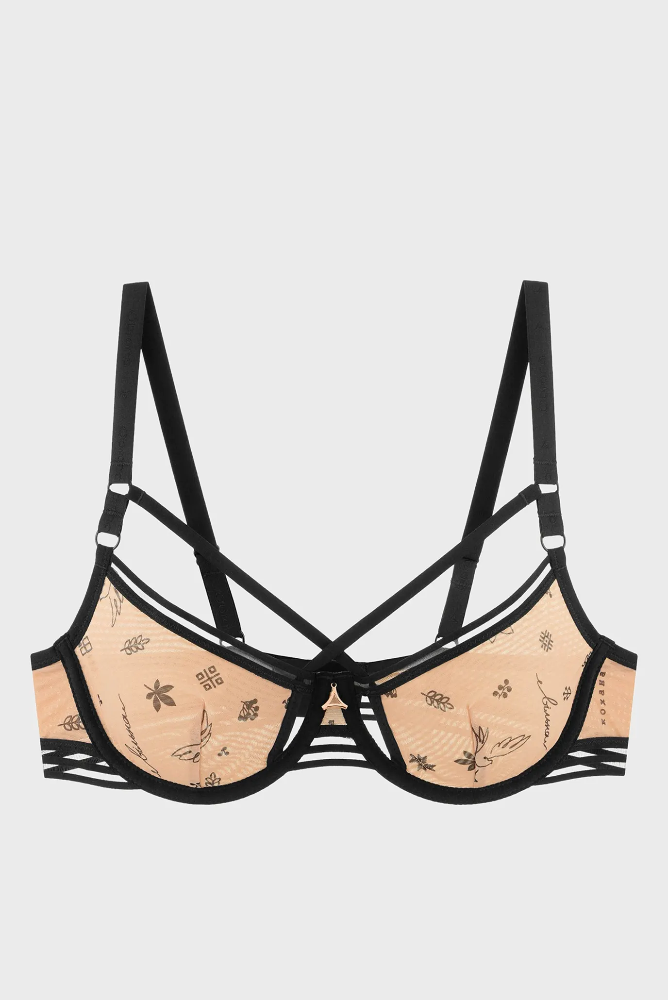 Жіночий бежевий бюстгальтер з візерунком 1